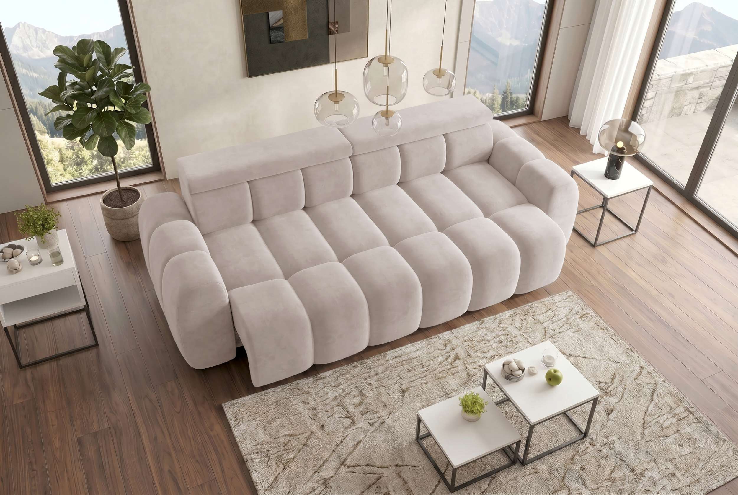 Bigsofa Santorin im Samt Stoffbezug Beige