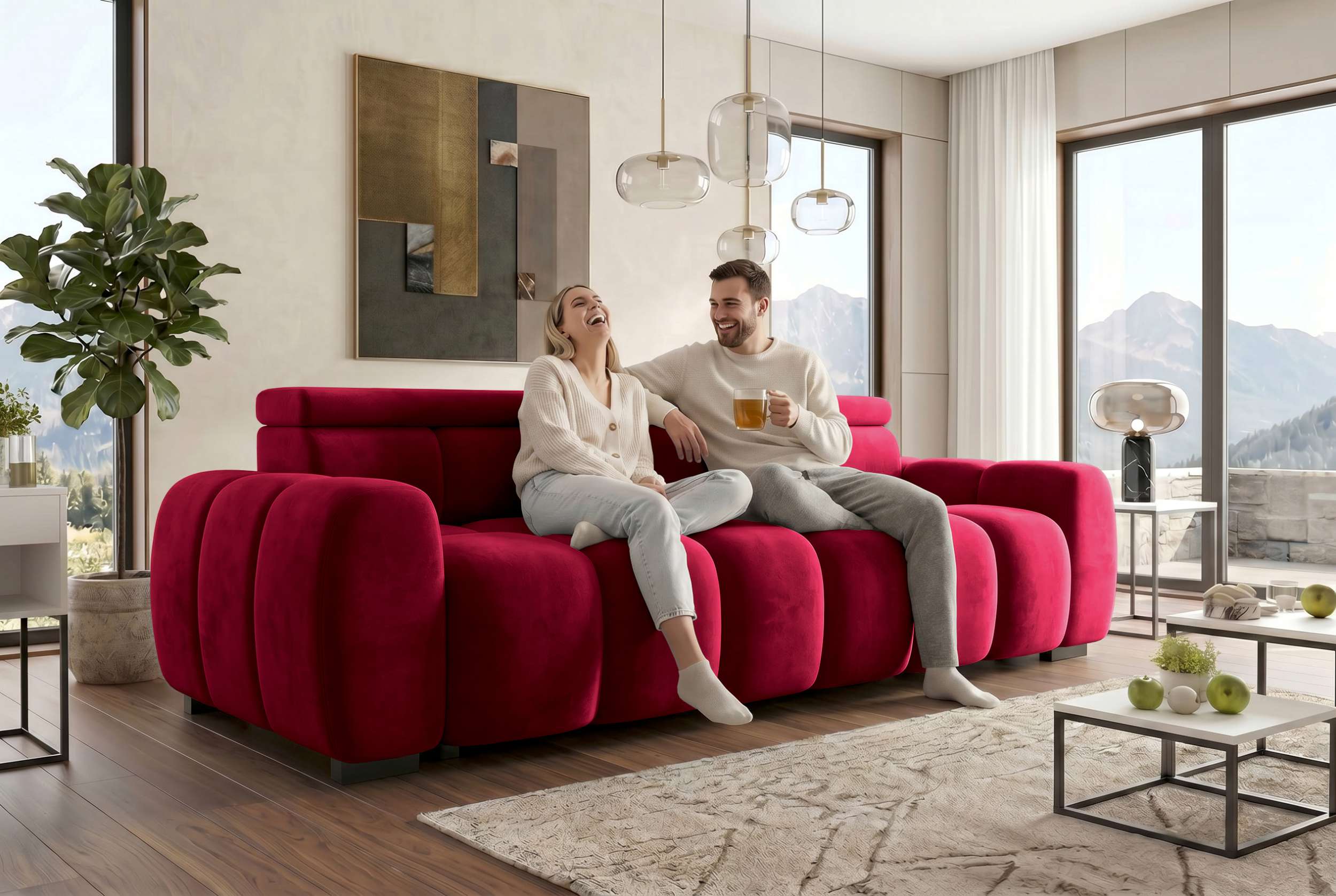Bigsofa Santorin in Stoff Rot