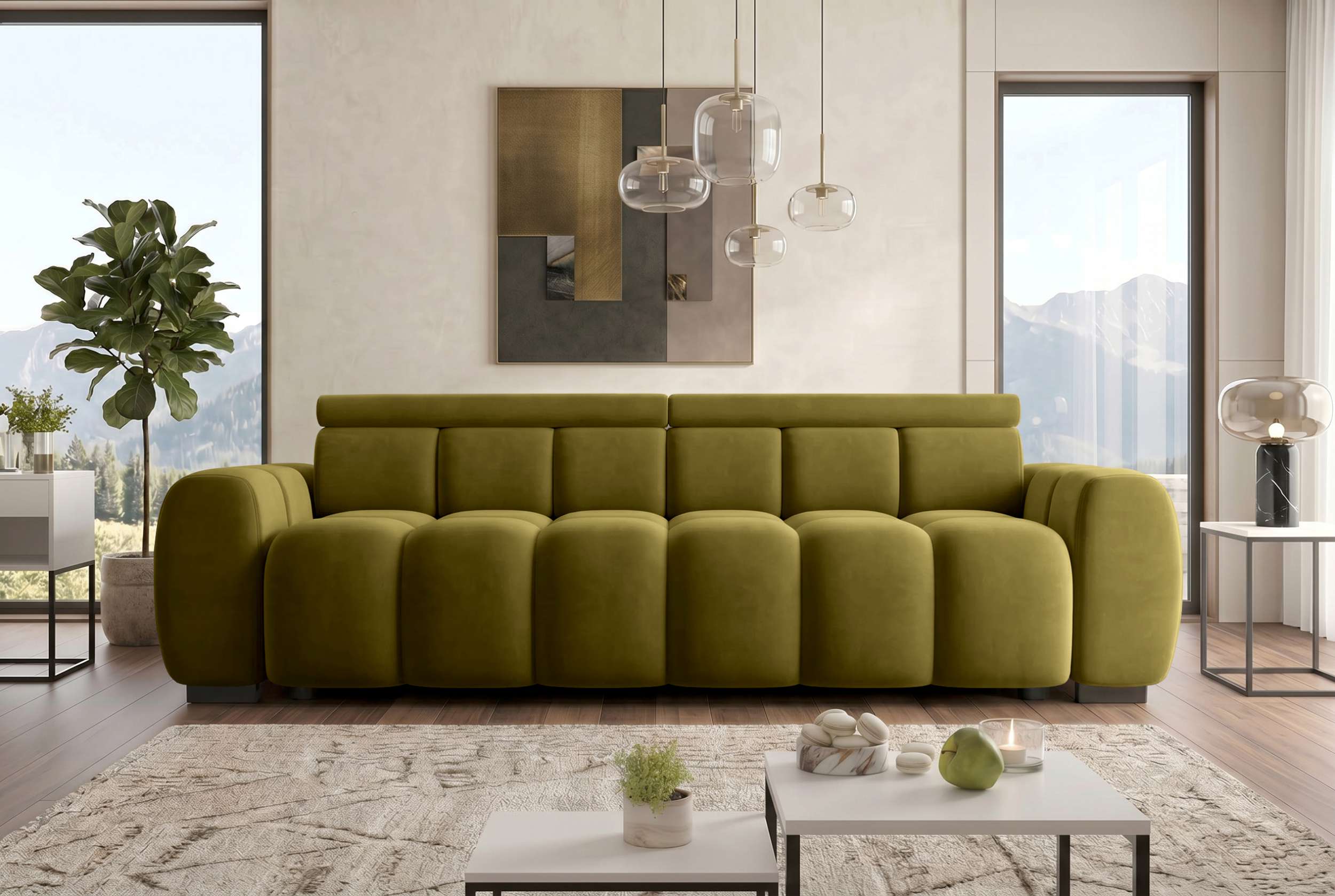 Bigsofa Santorin im Samt Stoffbezug Olive