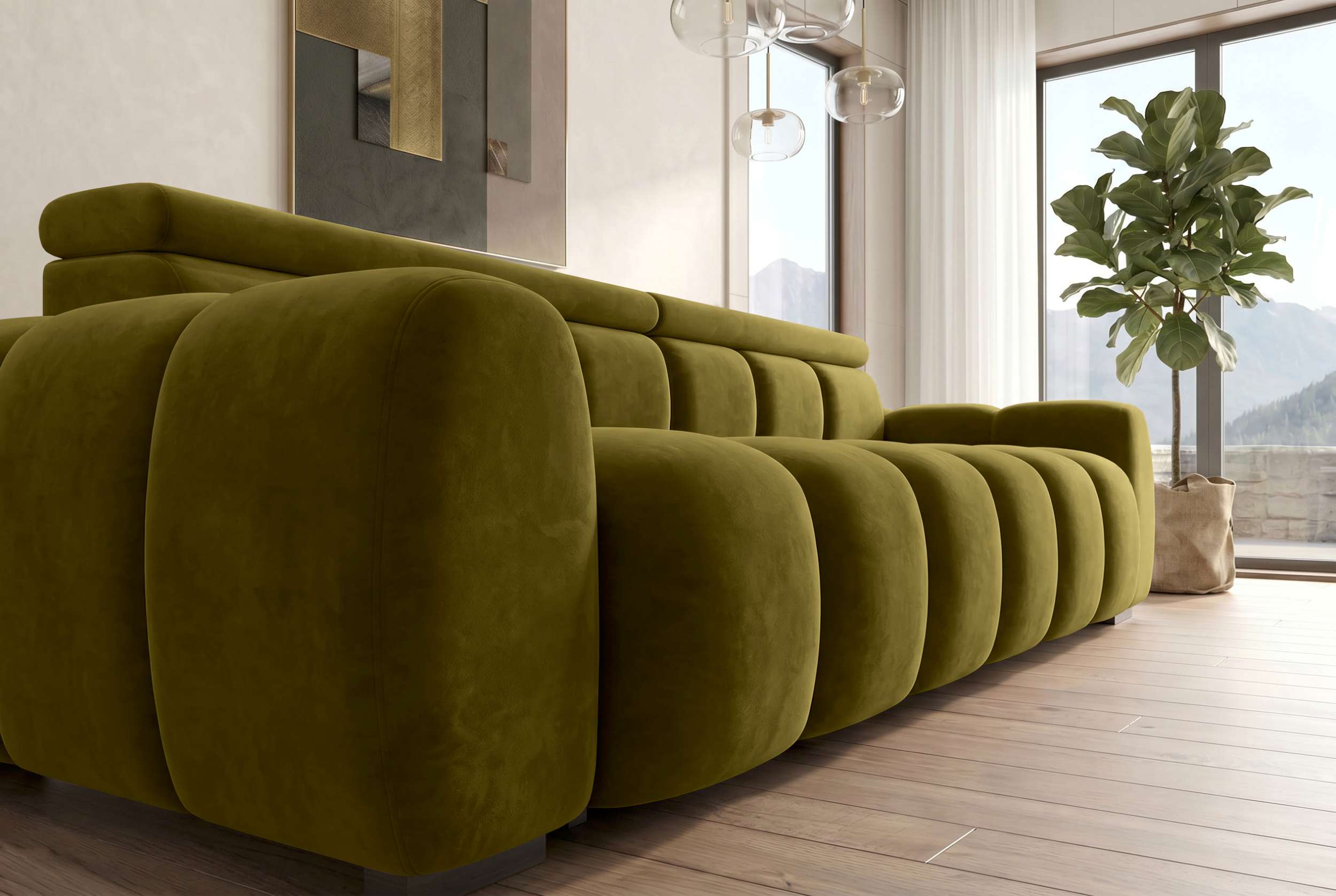 Bigsofa Santorin im Samt Stoffbezug Olive