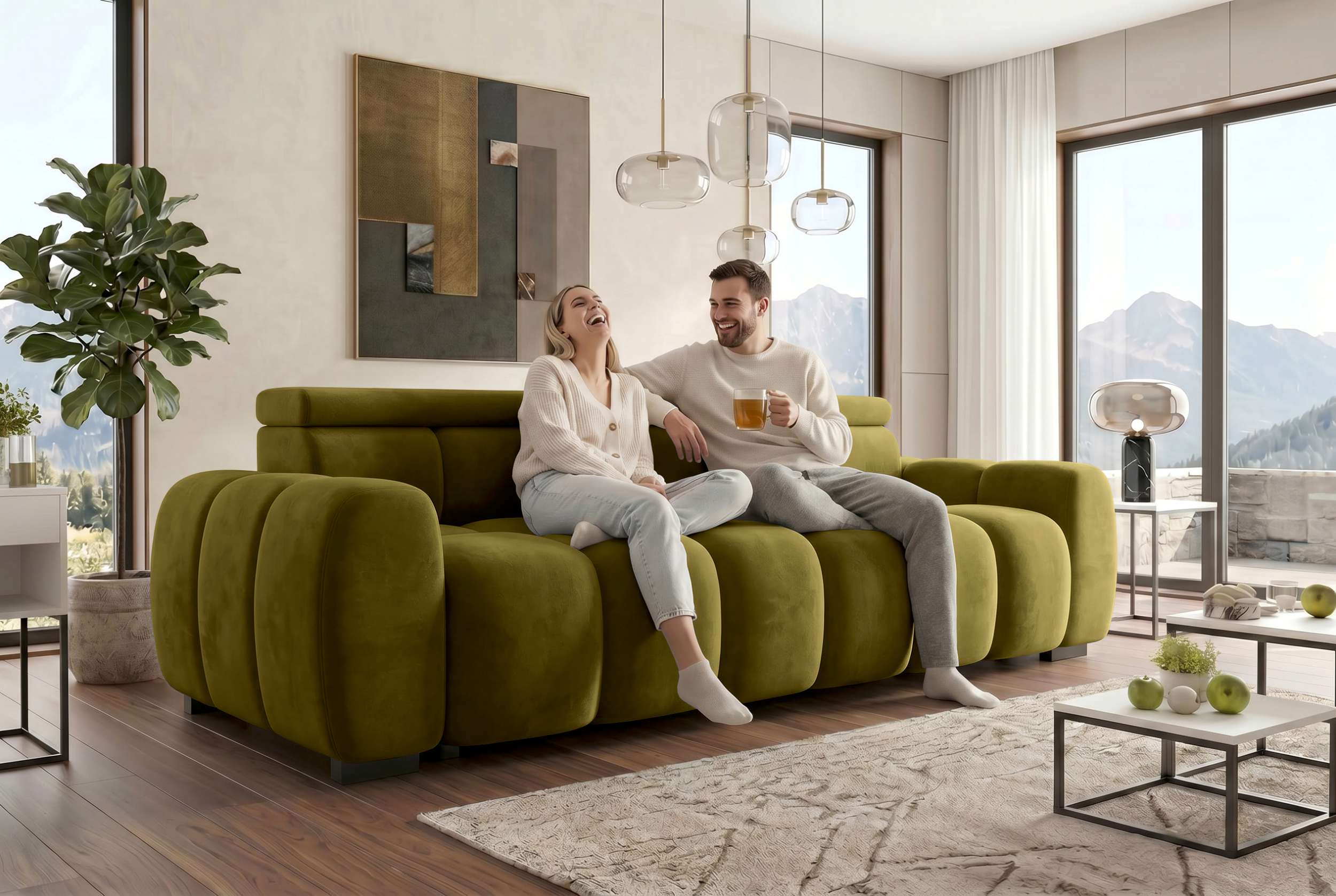 Bigsofa Santorin im Samt Stoffbezug Olive