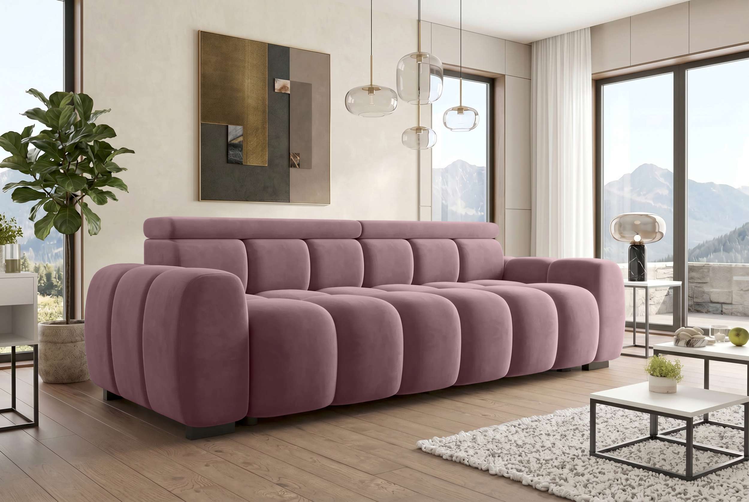 Bigsofa Santorin im Samt Stoffbezug Rosa