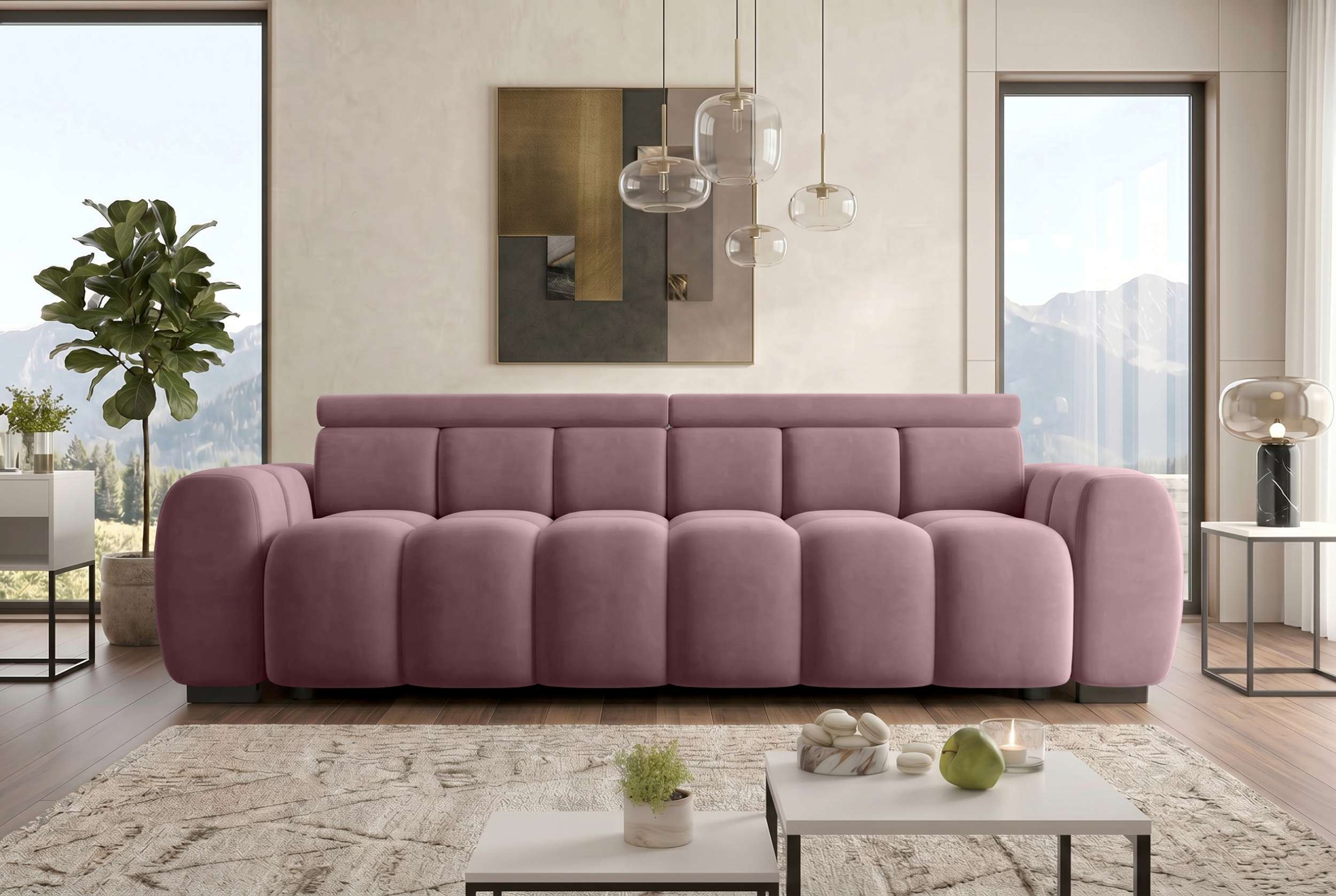 Bigsofa Santorin im Samt Stoffbezug Rosa