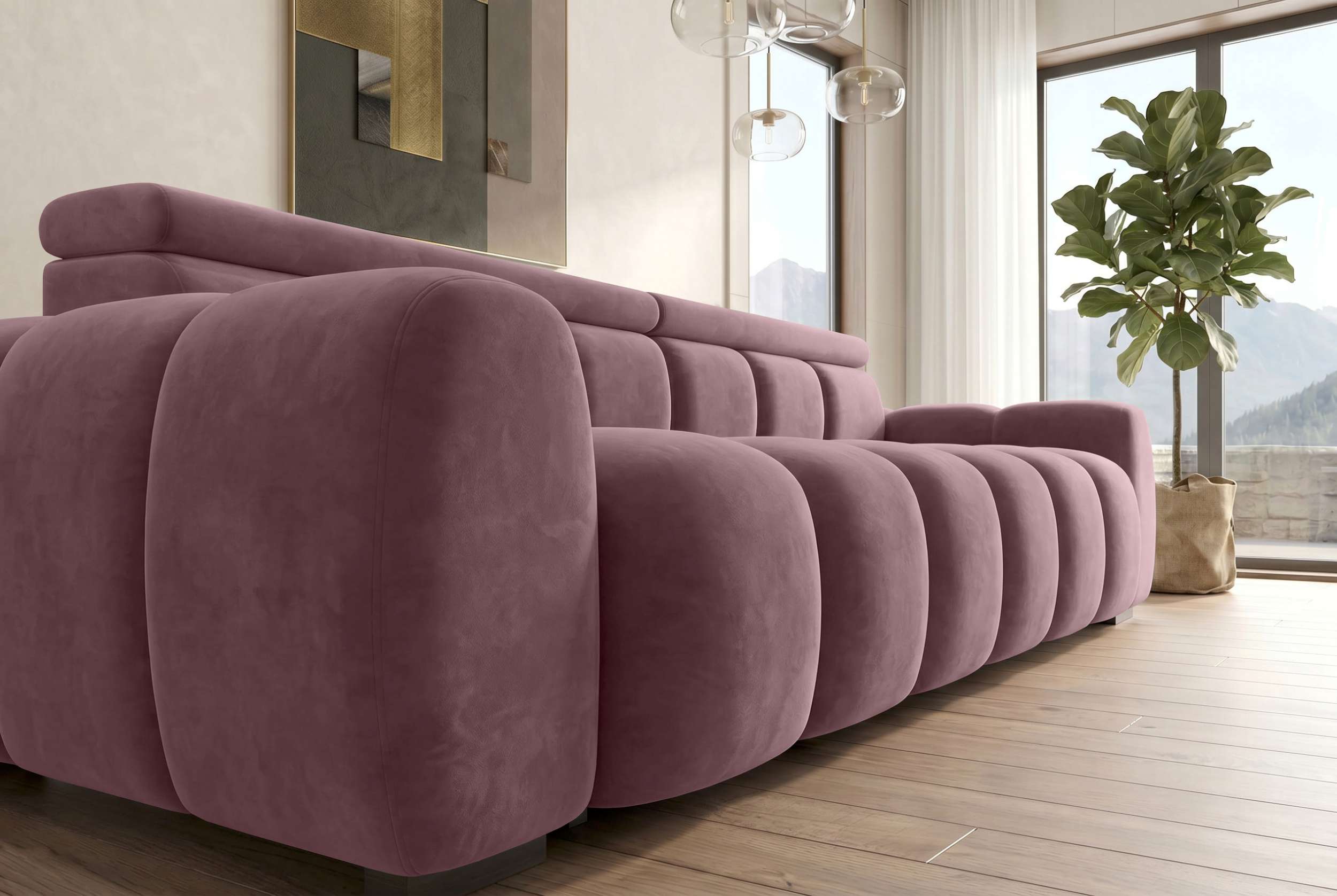 Bigsofa Santorin im Samt Stoffbezug Rosa