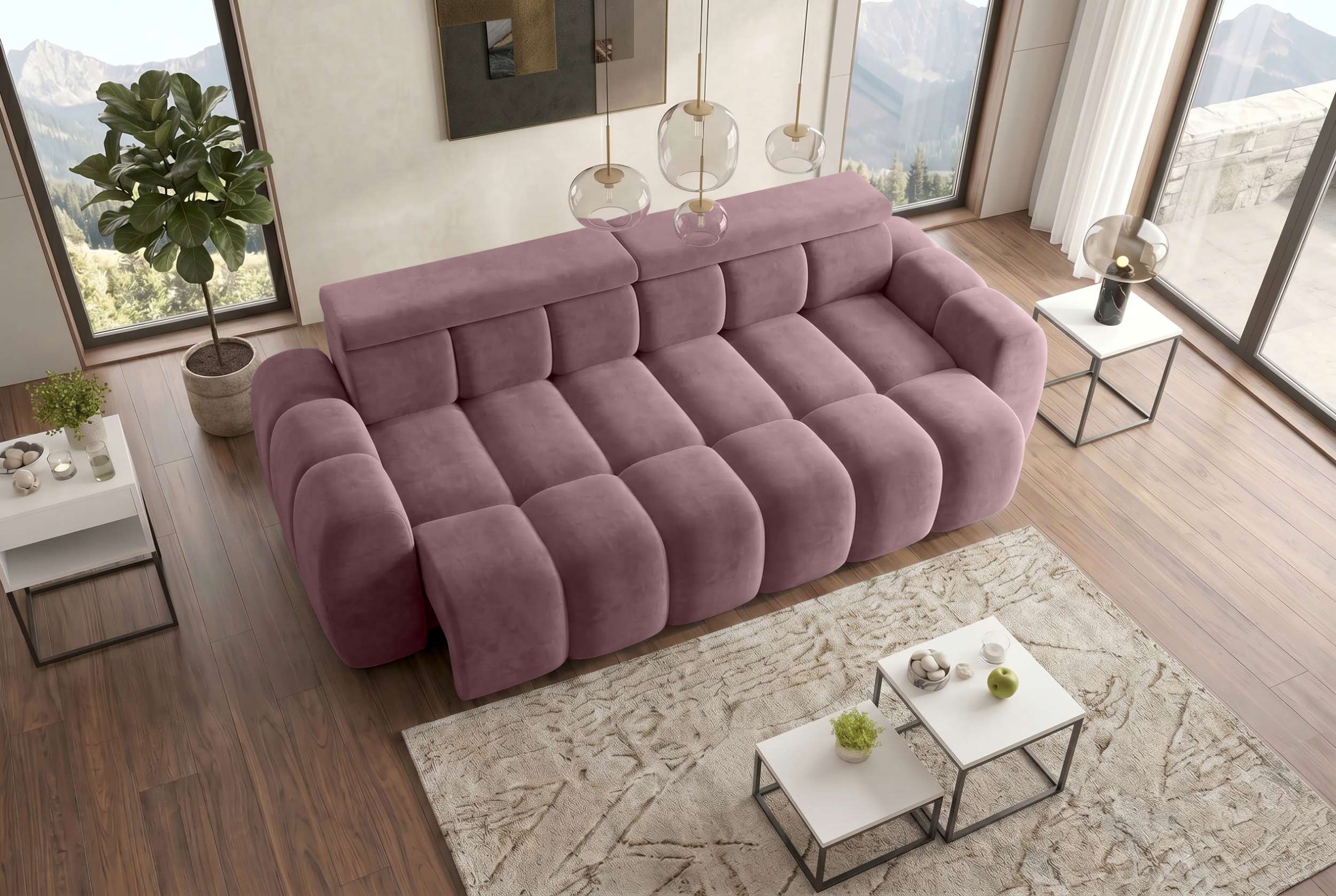 Bigsofa Santorin im Samt Stoffbezug Rosa