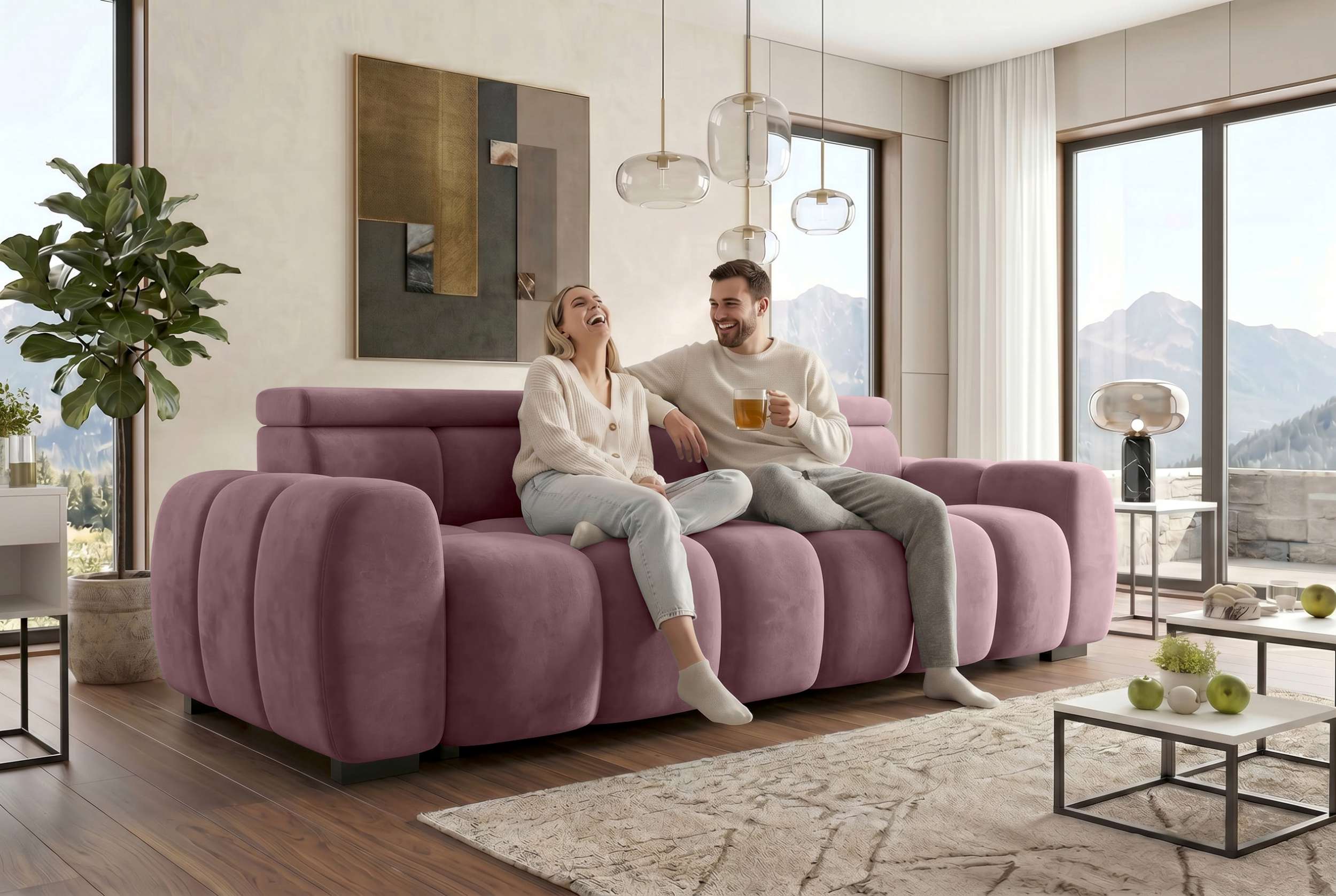 Bigsofa Santorin im Samt Stoffbezug Rosa