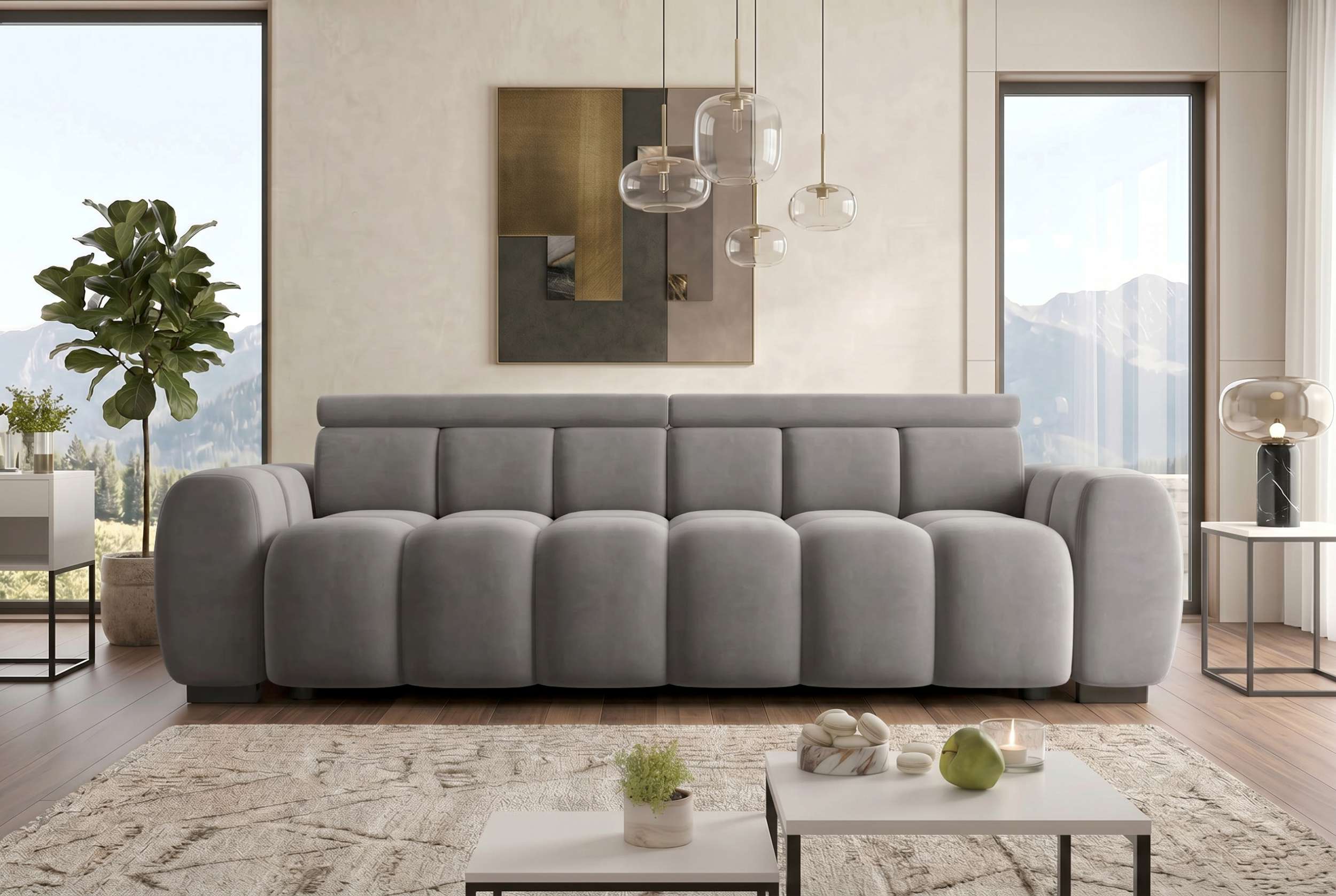 Bigsofa Santorin im Samt Stoffbezug Silber