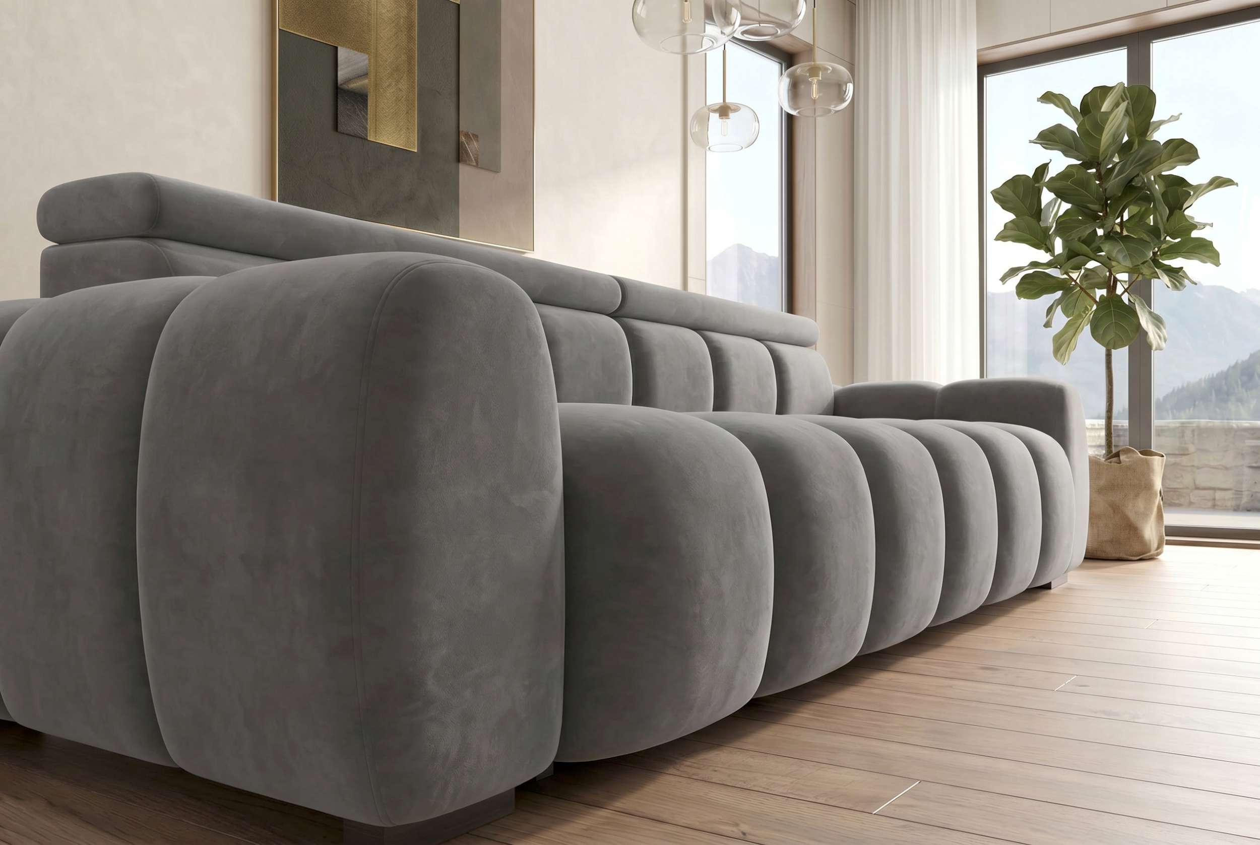 Bigsofa Santorin im Samt Stoffbezug Silber
