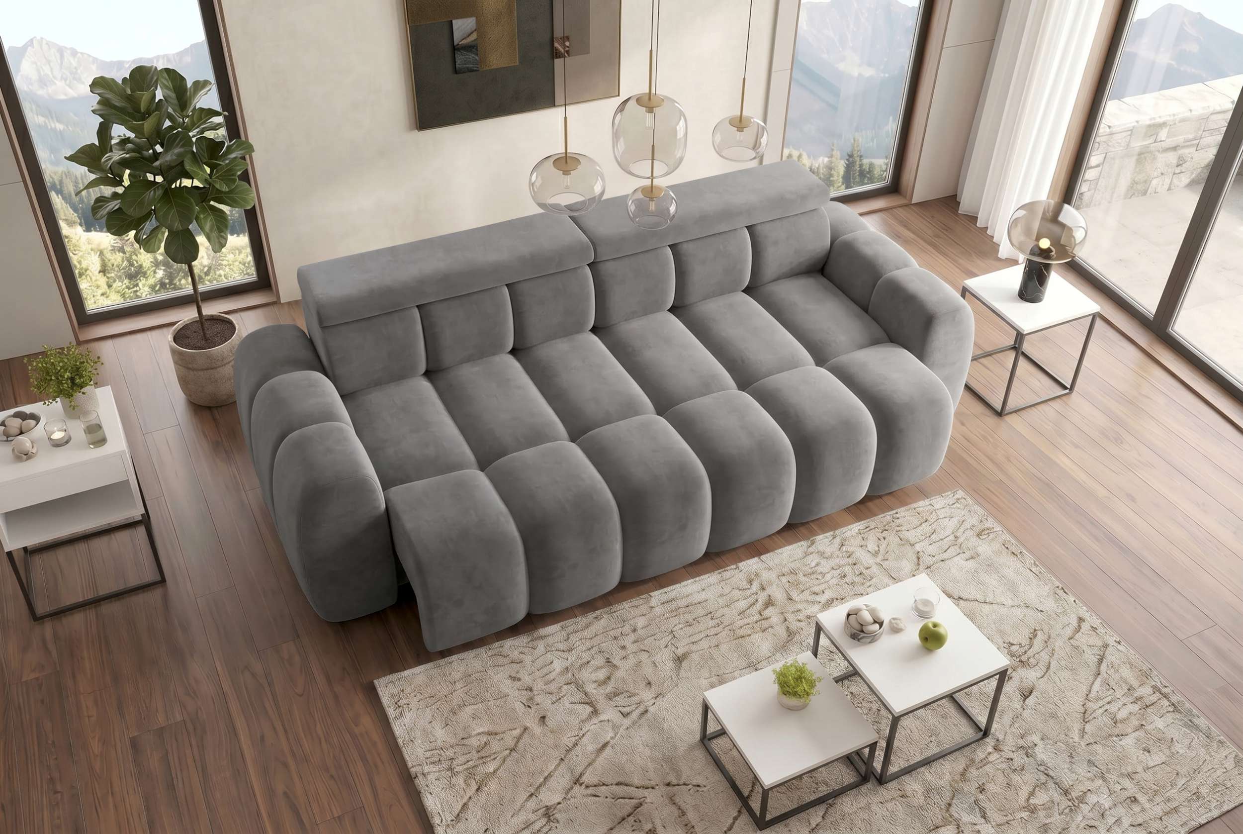 Bigsofa Santorin im Samt Stoffbezug Silber