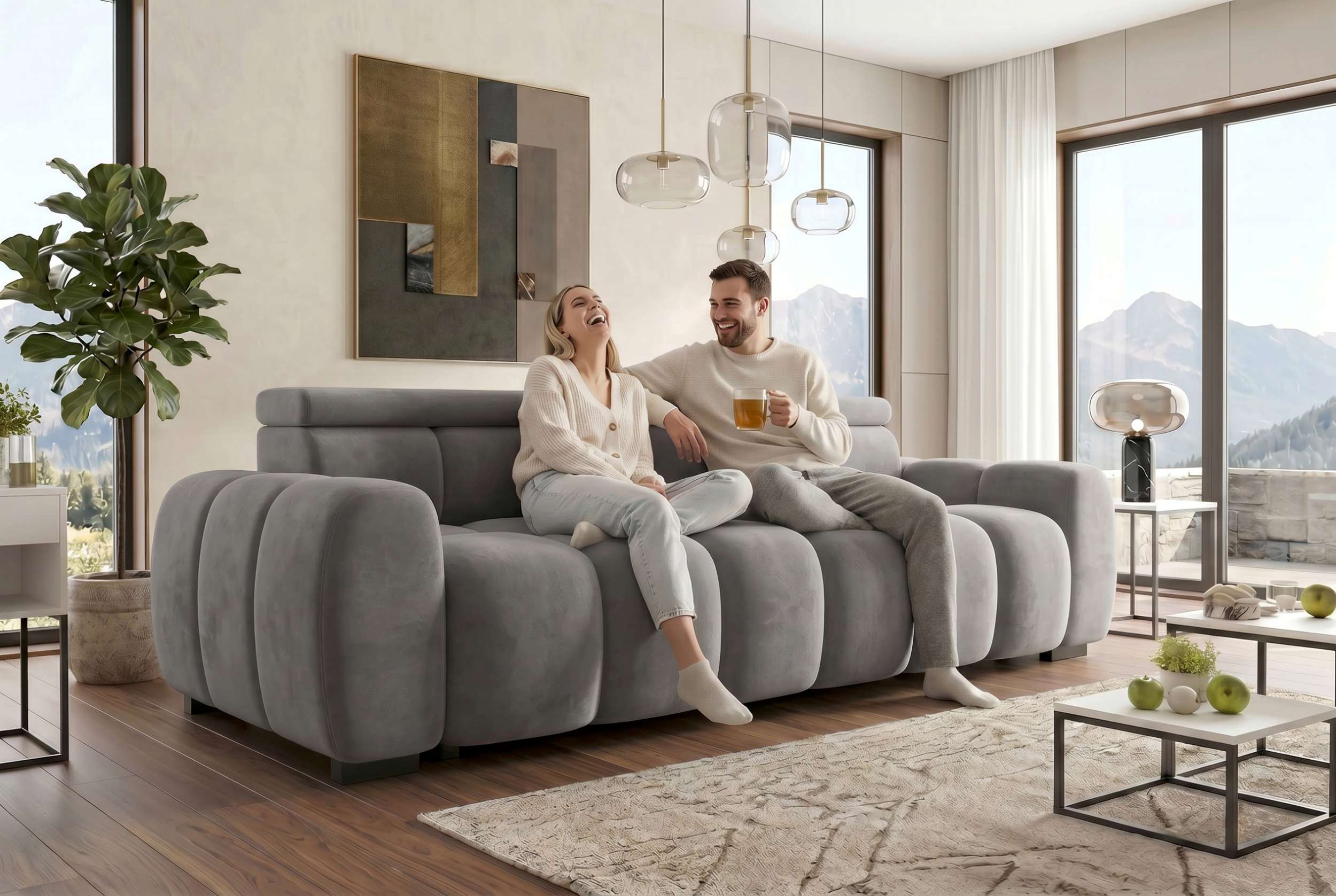 Bigsofa Santorin im Samt Stoffbezug Silber