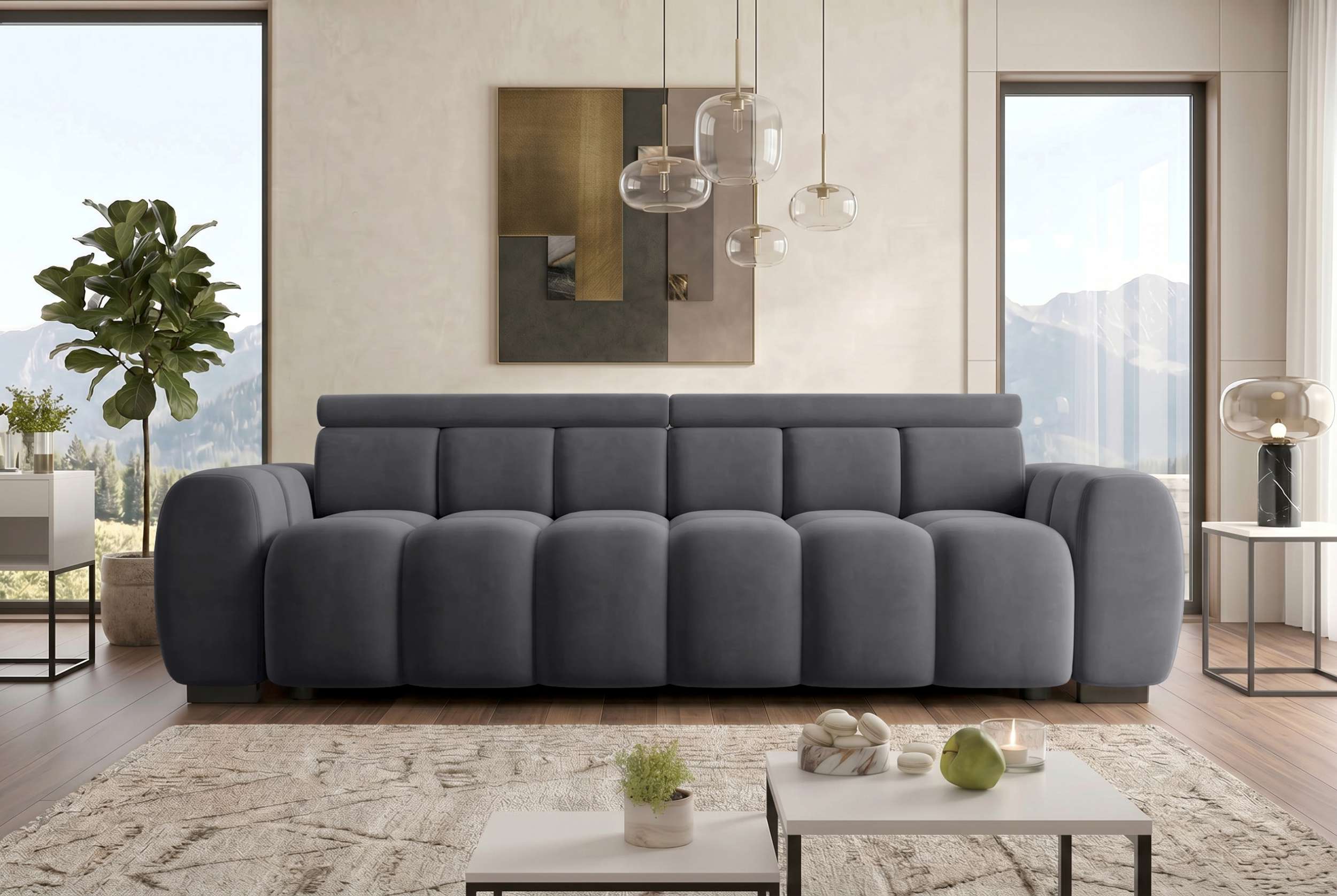 Bigsofa Santorin im Samt Stoffbezug Anthrazit