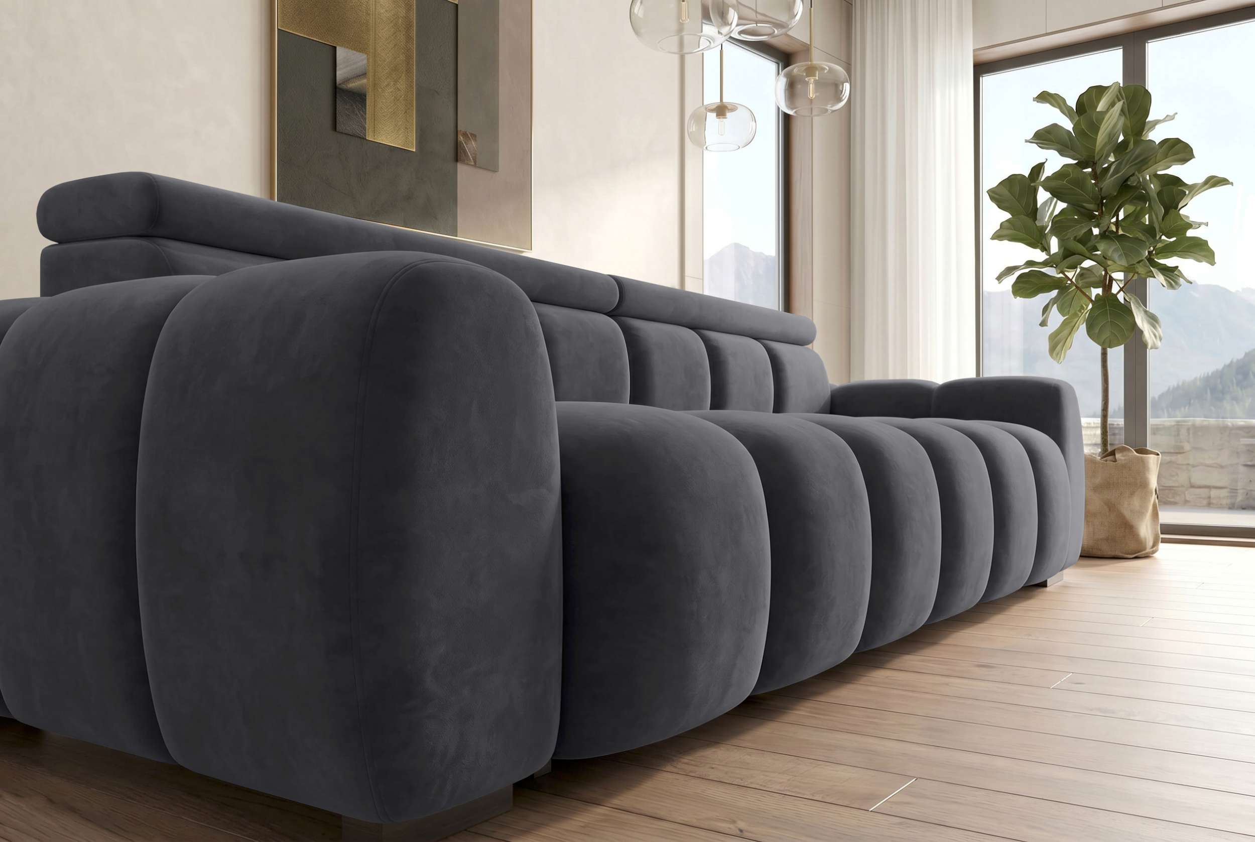 Bigsofa Santorin im Samt Stoffbezug Anthrazit