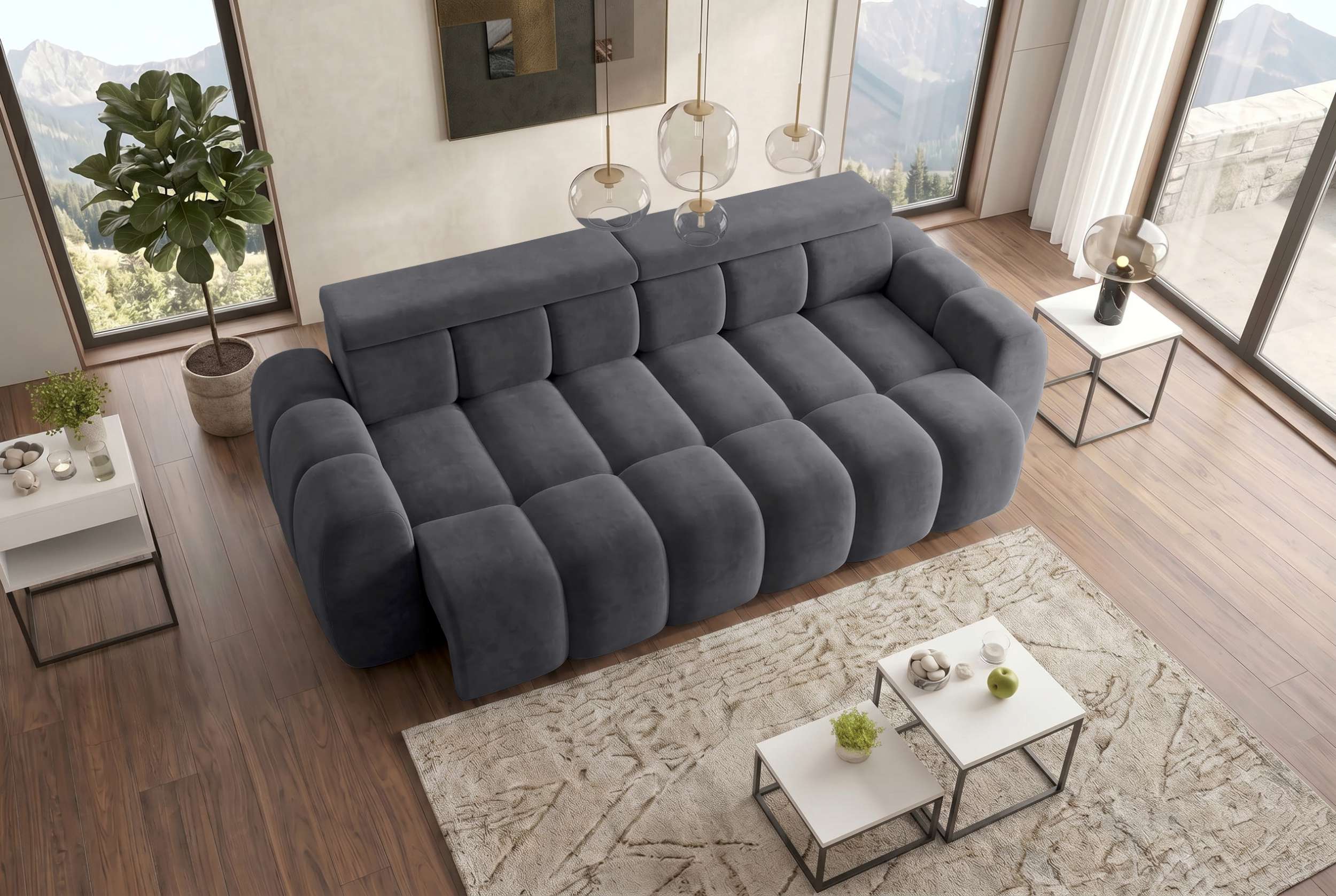 Bigsofa Santorin im Samt Stoffbezug Anthrazit