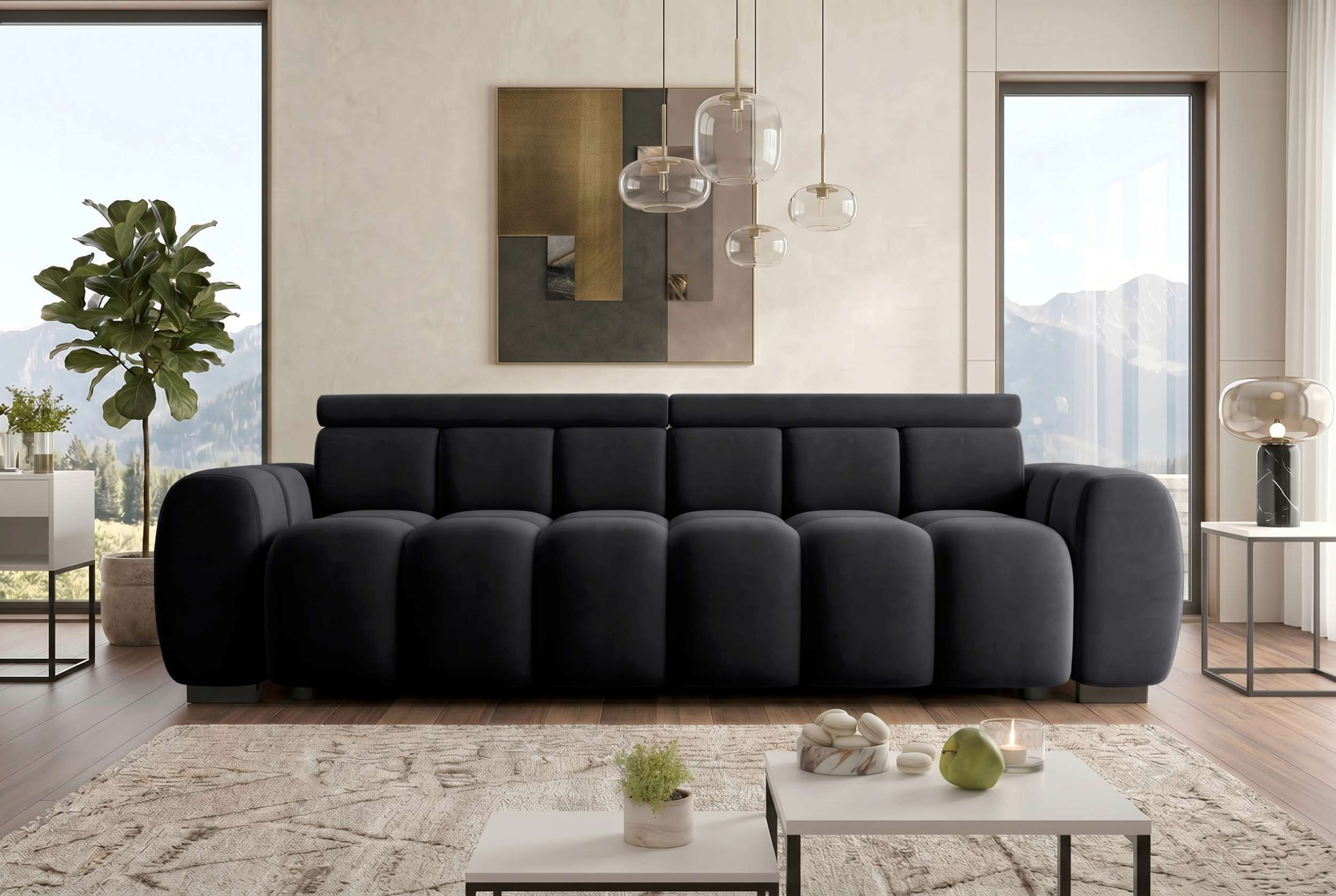 Bigsofa Santorin im Samt Stoffbezug Schwarz