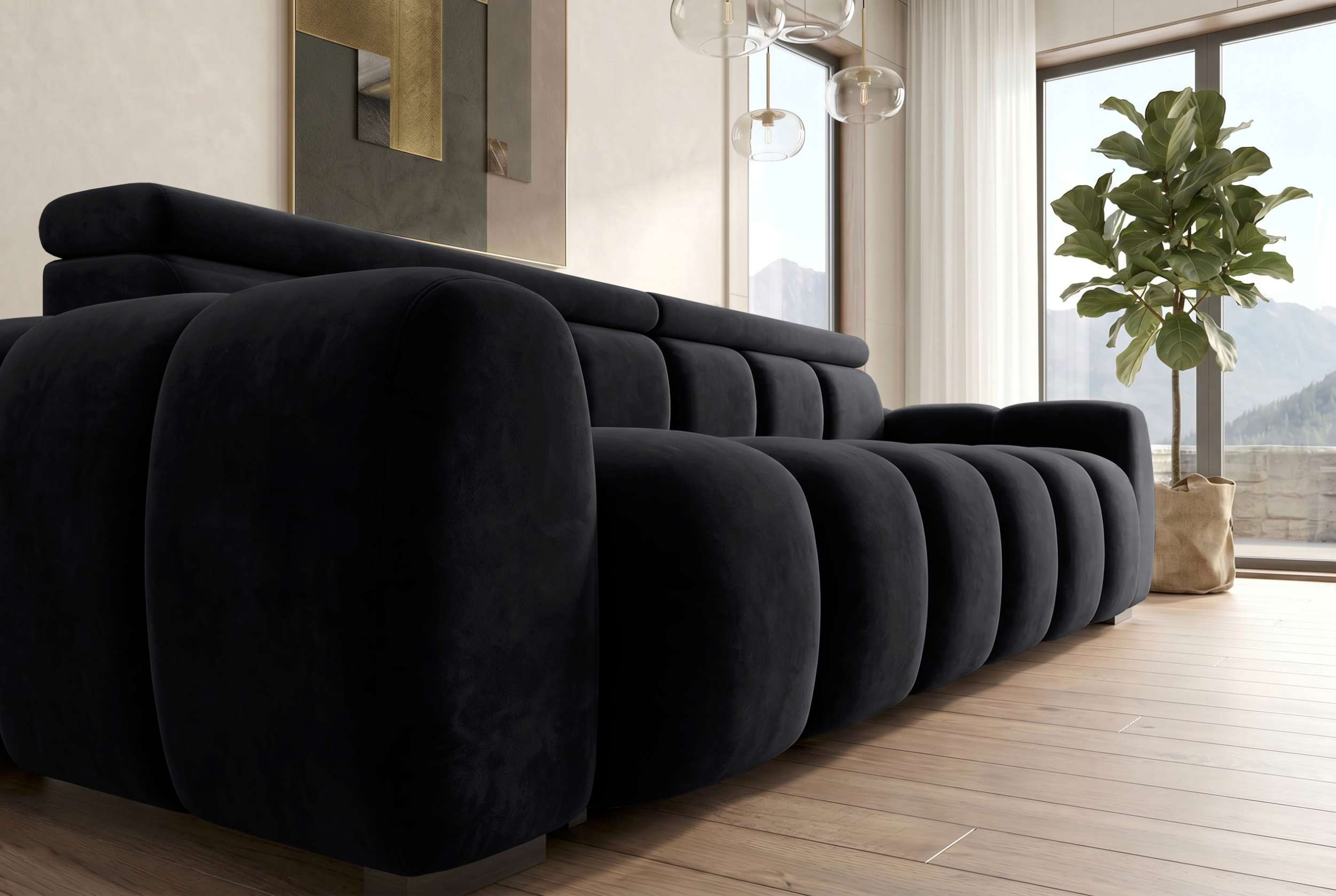 Bigsofa Santorin im Samt Stoffbezug Schwarz