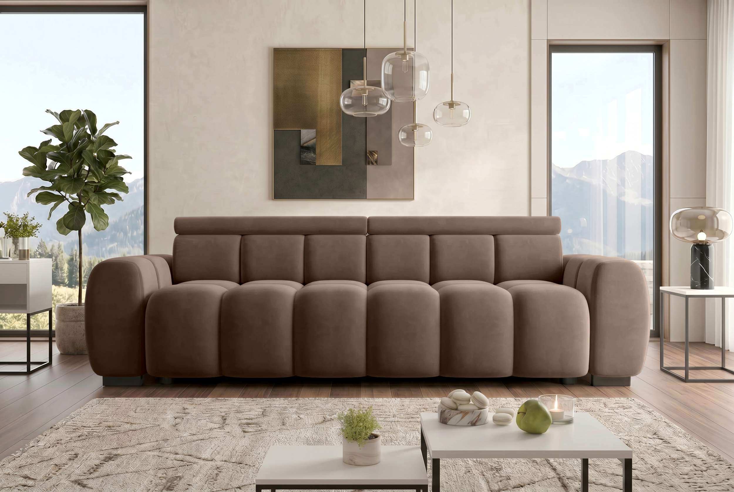 Bigsofa Santorin im Samt Stoffbezug Taupe