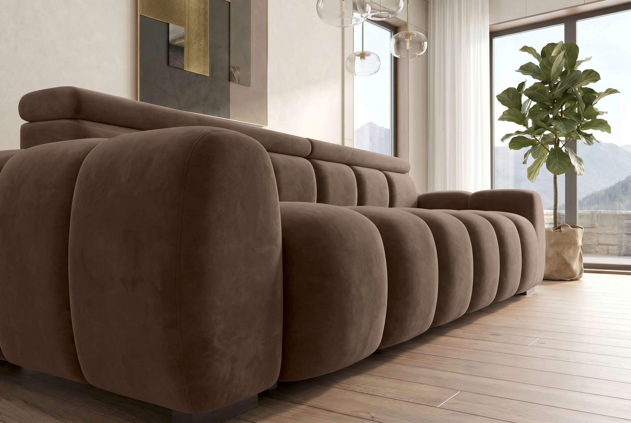 Bigsofa Santorin im Samt Stoffbezug Taupe