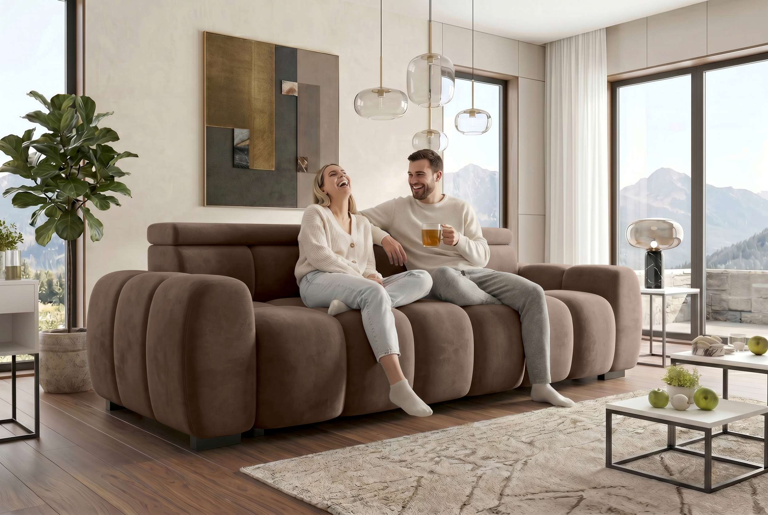 Bigsofa Santorin im Samt Stoffbezug Taupe