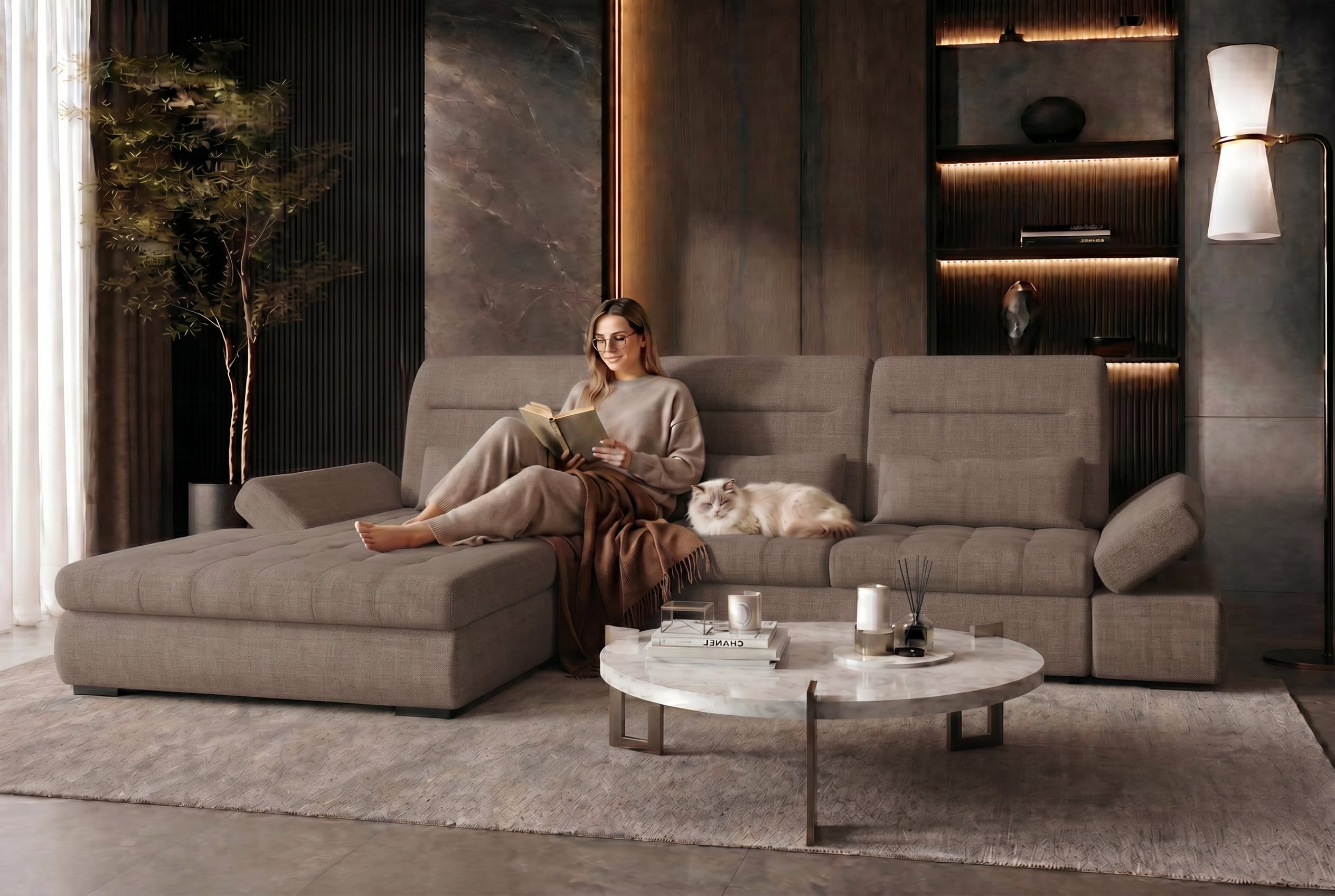Ecksofa Ares L Form aus Stoff antilope