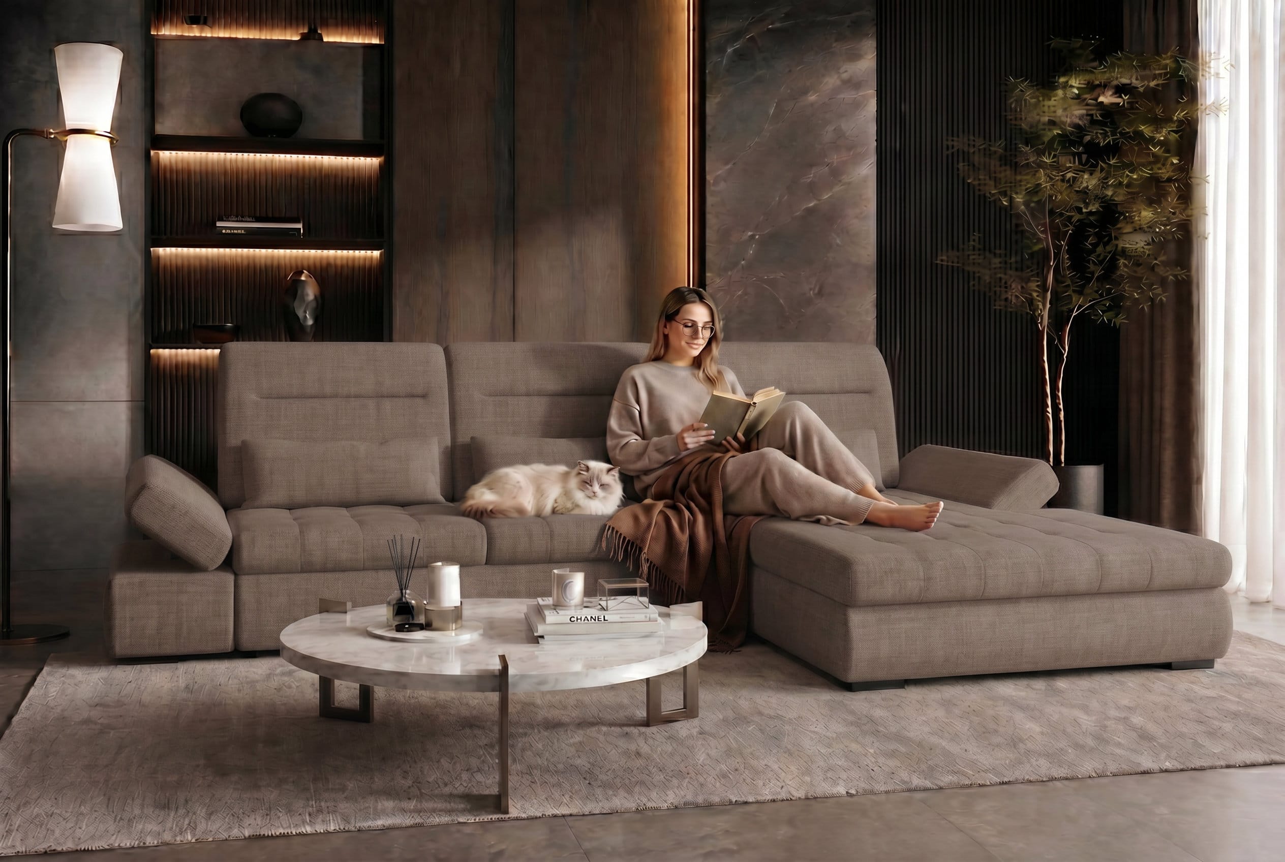 Ecksofa Ares L Form aus Stoff antilope