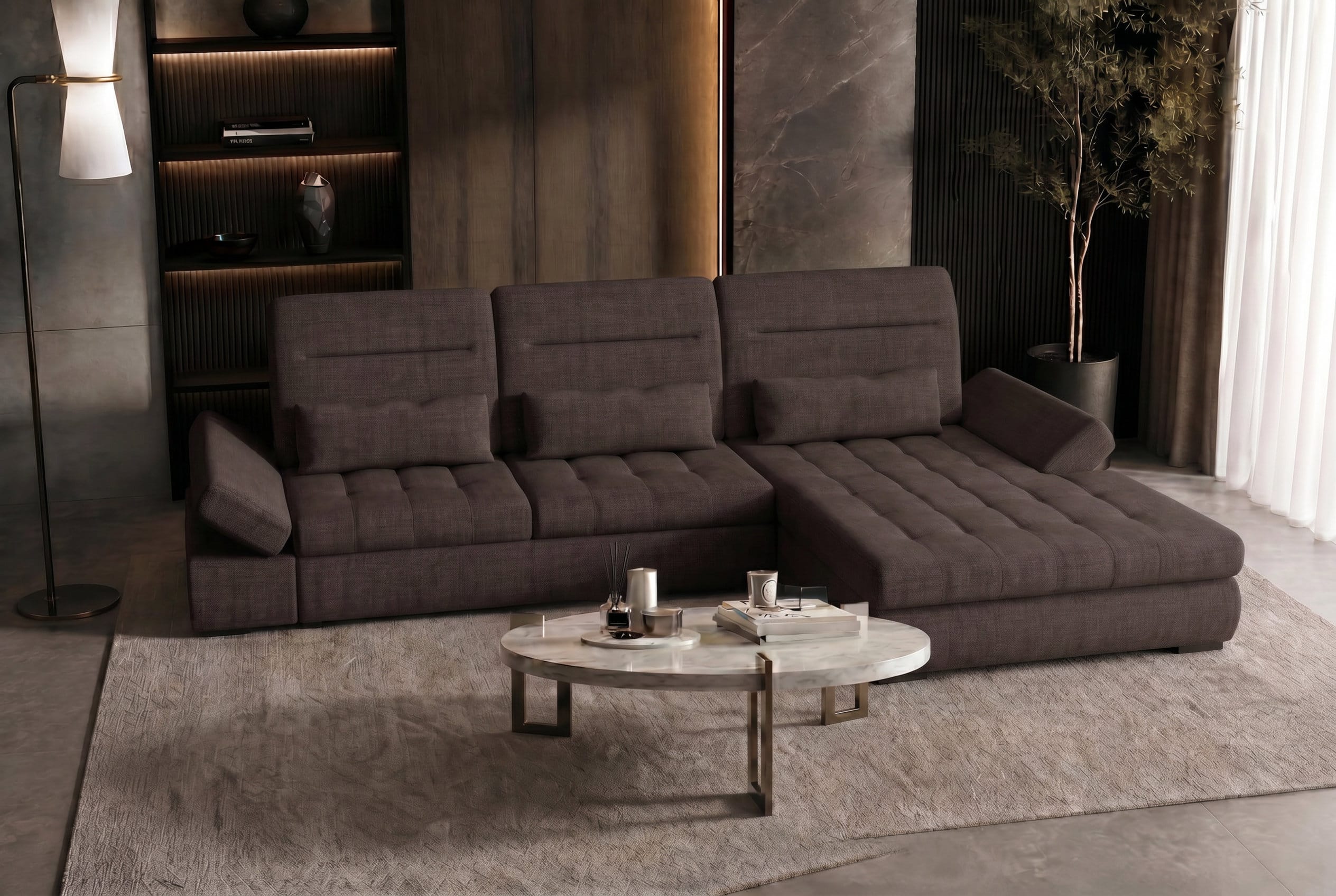 Ecksofa Ares L-Form aus Stoff Braun