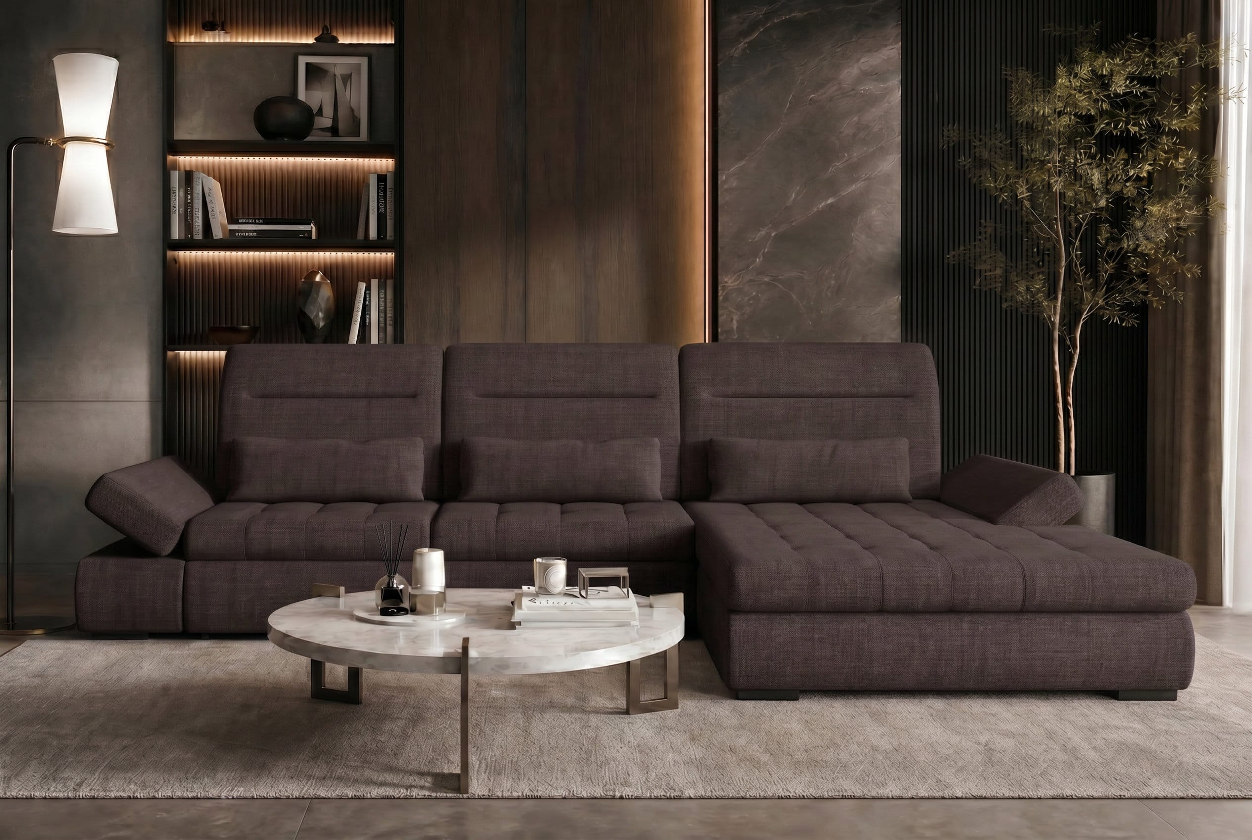 Ecksofa Ares L-Form aus Stoff Braun