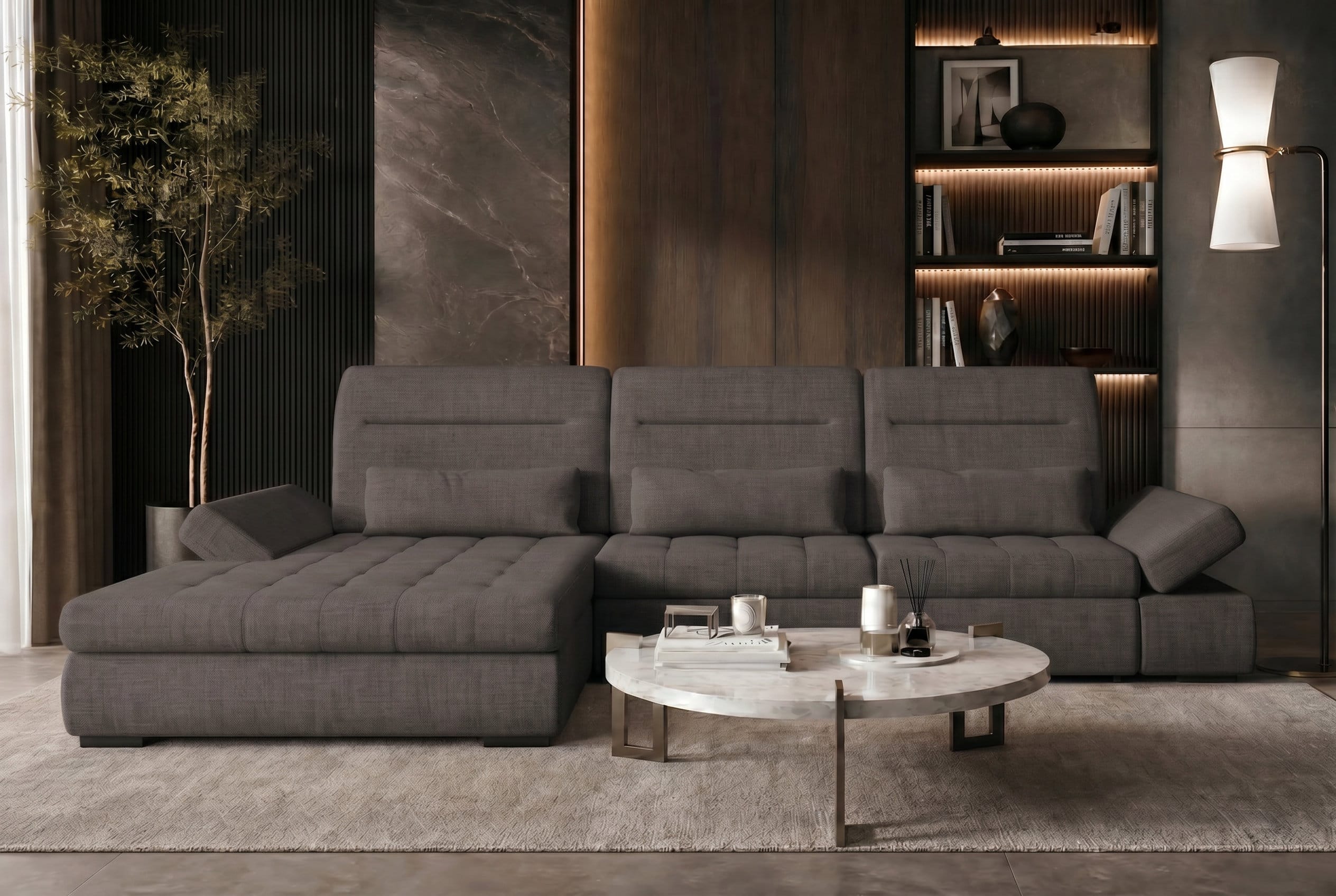 Ecksofa Ares L-Form aus Stoff Grau