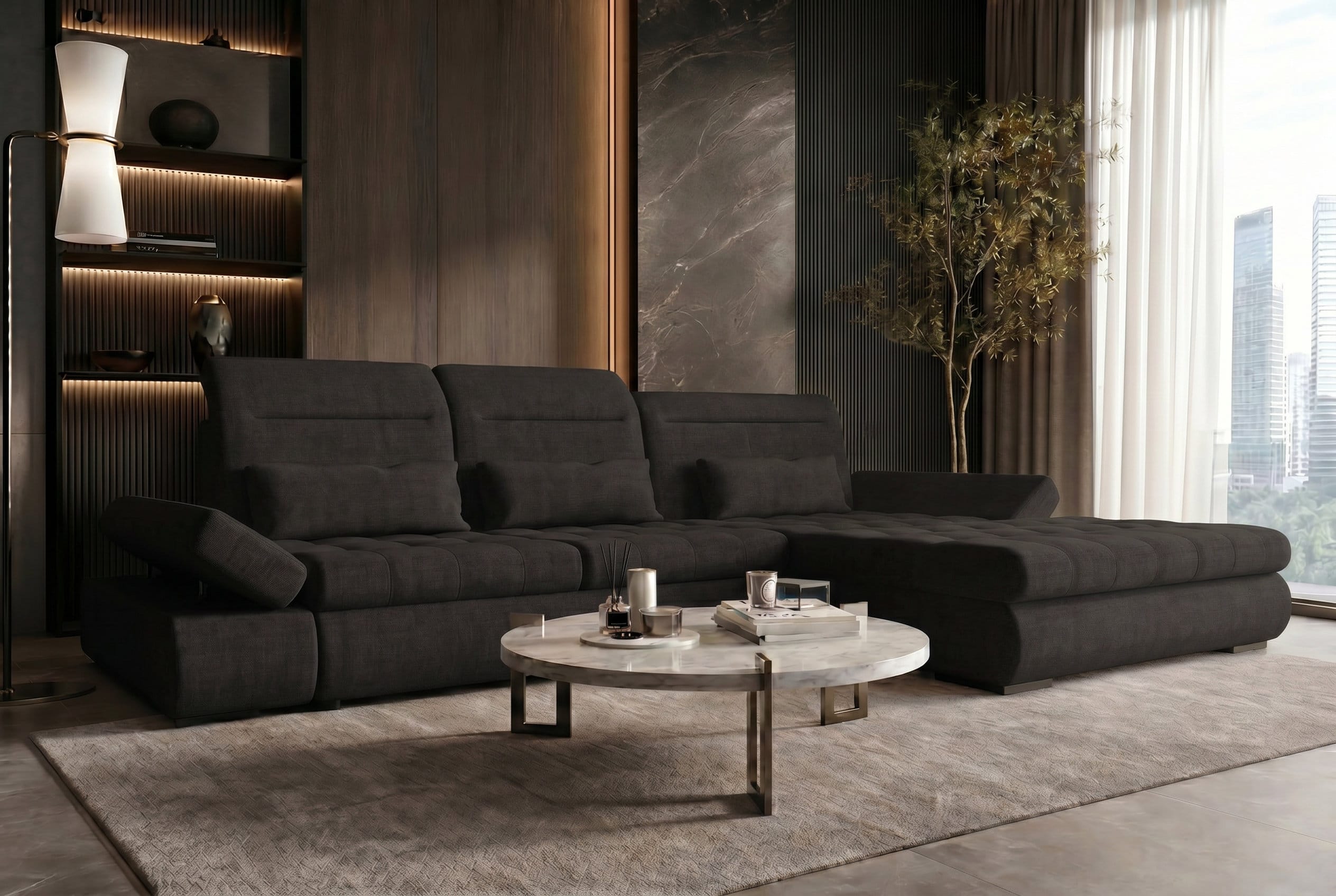 Ecksofa Ares L Form aus Stoff schwarz