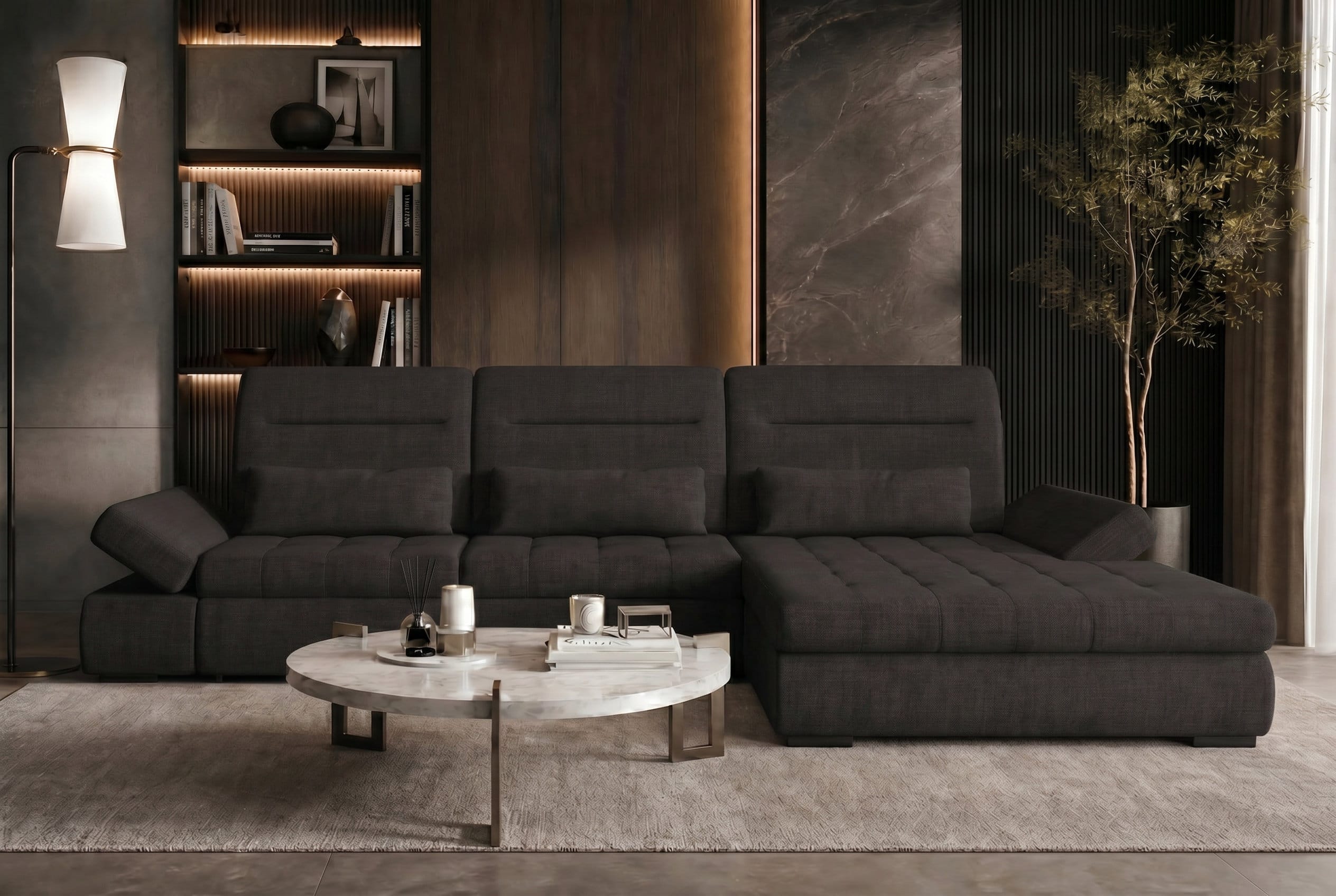 Ecksofa Ares L Form aus Stoff schwarz
