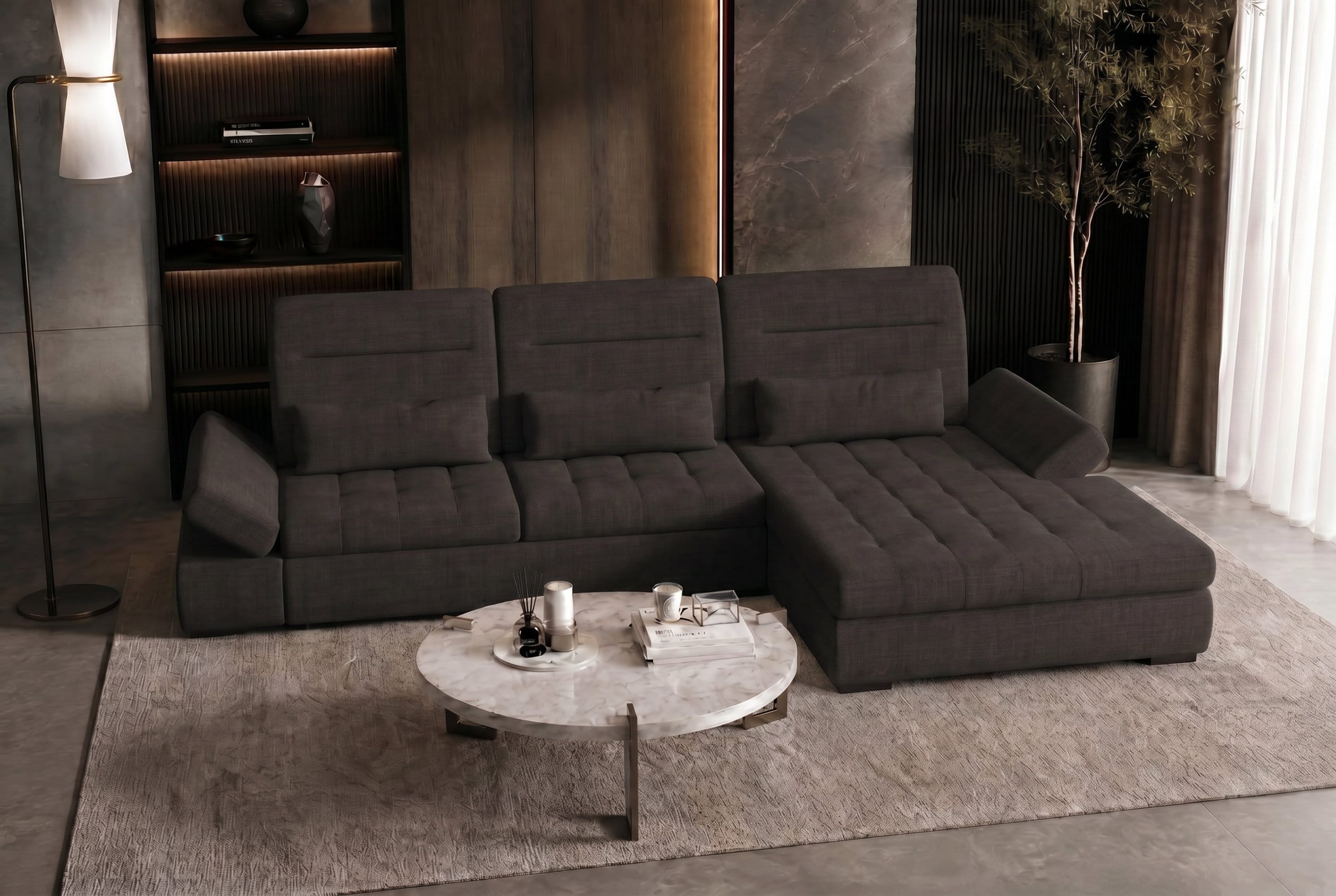 Ecksofa Ares L Form aus Stoff schwarz