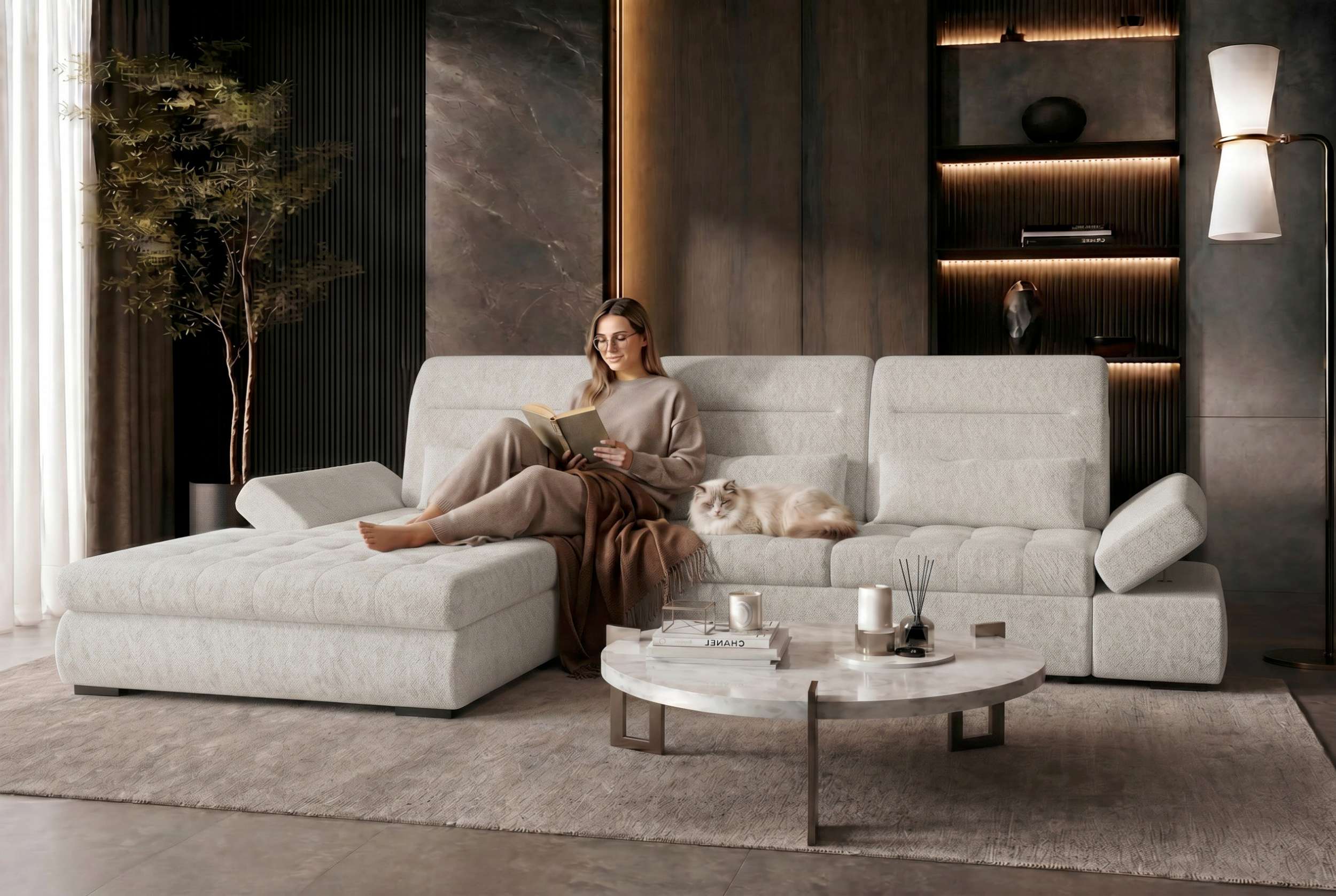 Polster Ecksofa Ares L Form Plus Creme