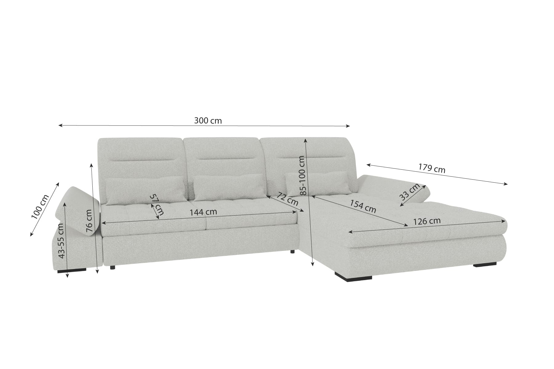 Ecksofa Ares L Form aus Stoff grün