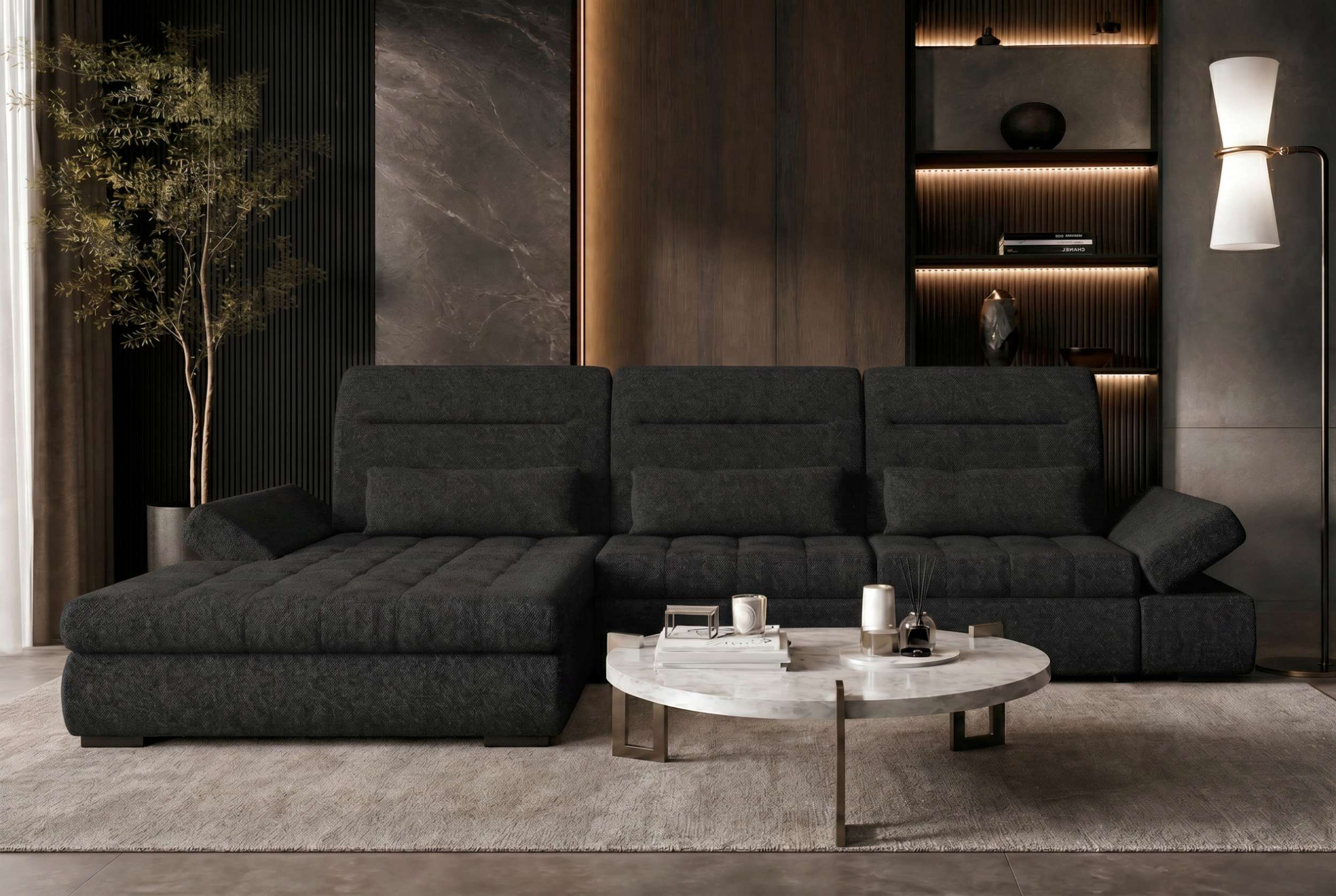 Ecksofa Ares L Form aus Stoff schwarz