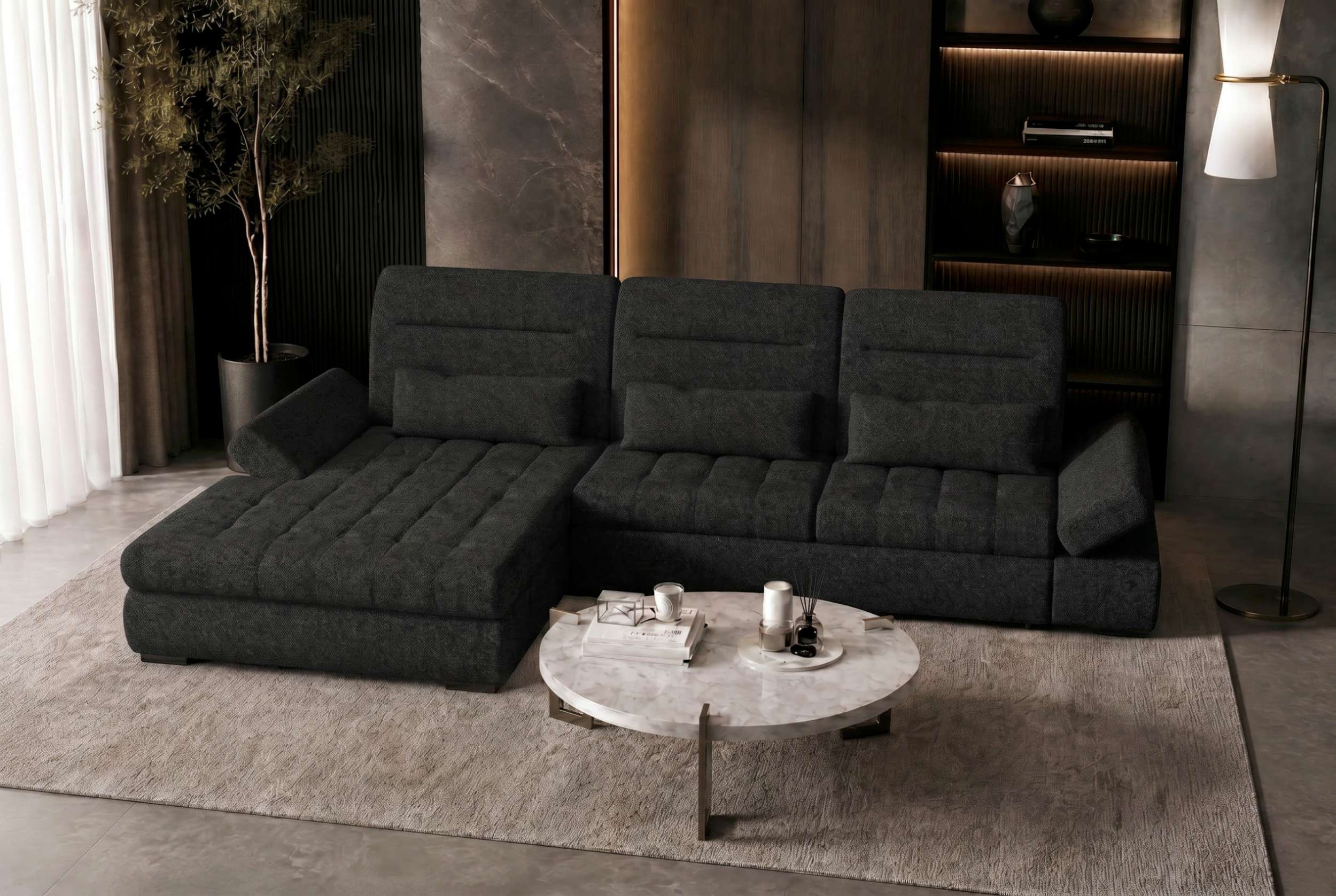 Ecksofa Ares L Form aus Stoff schwarz