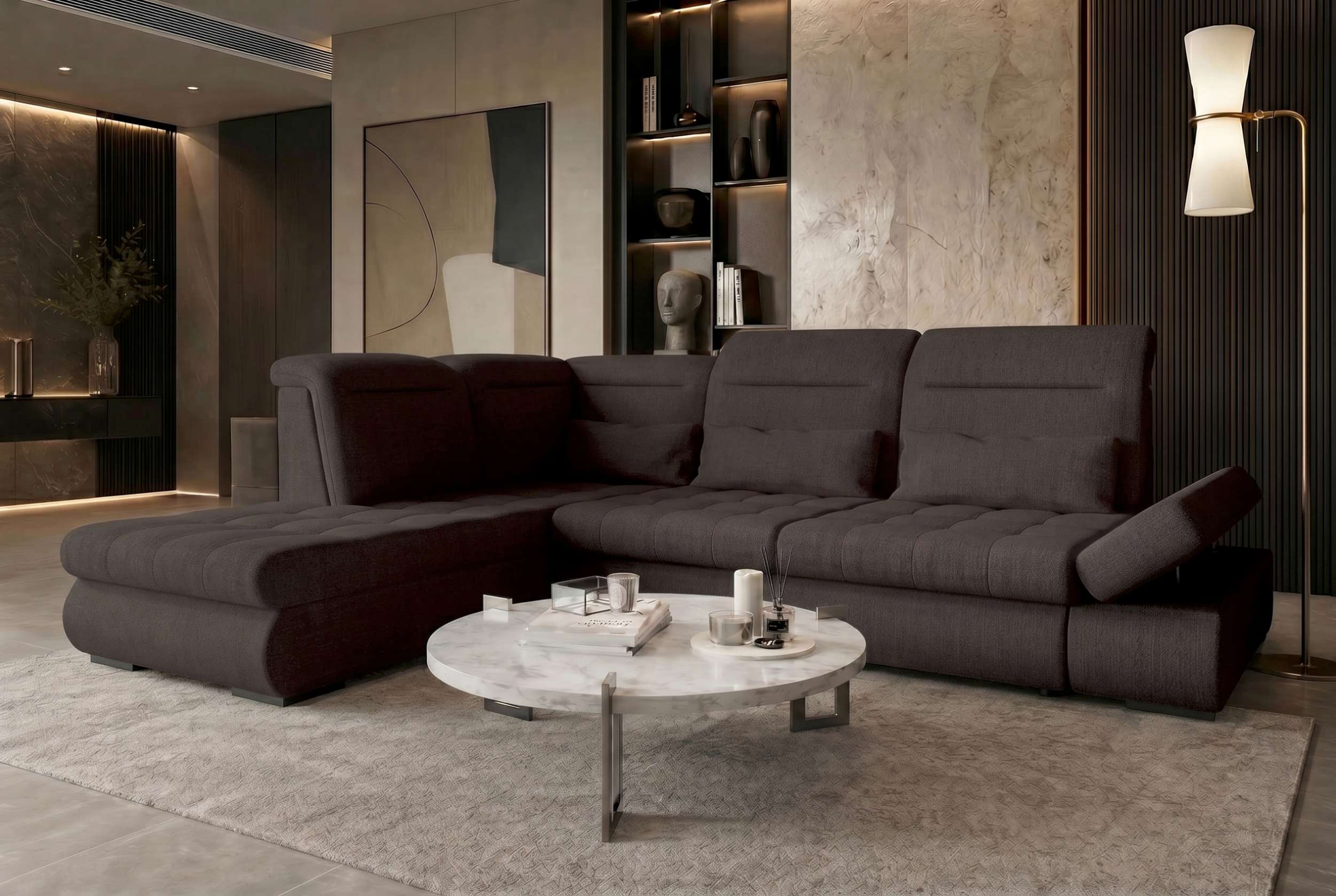 Stoff Ecksofa Ares L-Form Braun