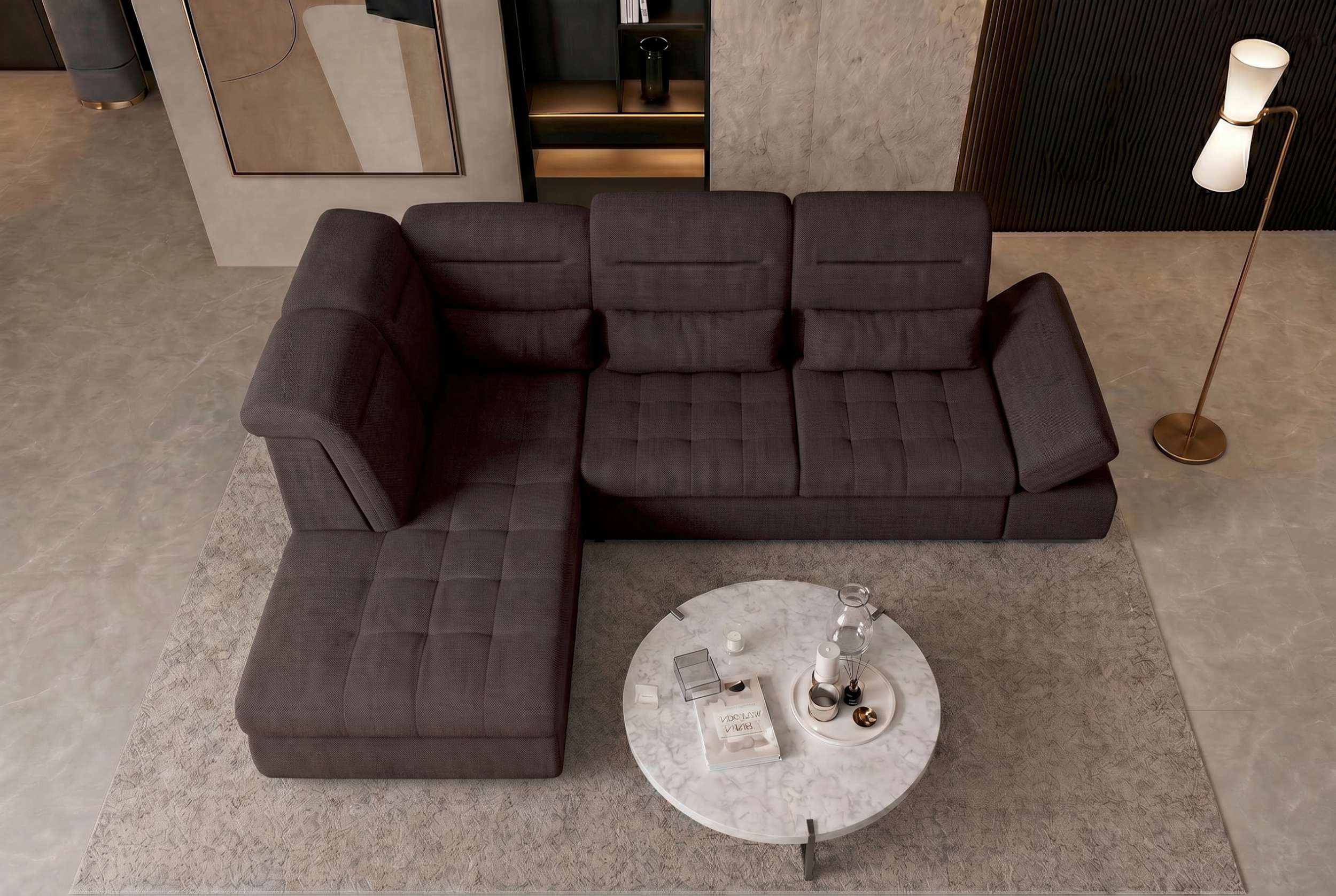 Stoff Ecksofa Ares L-Form Braun