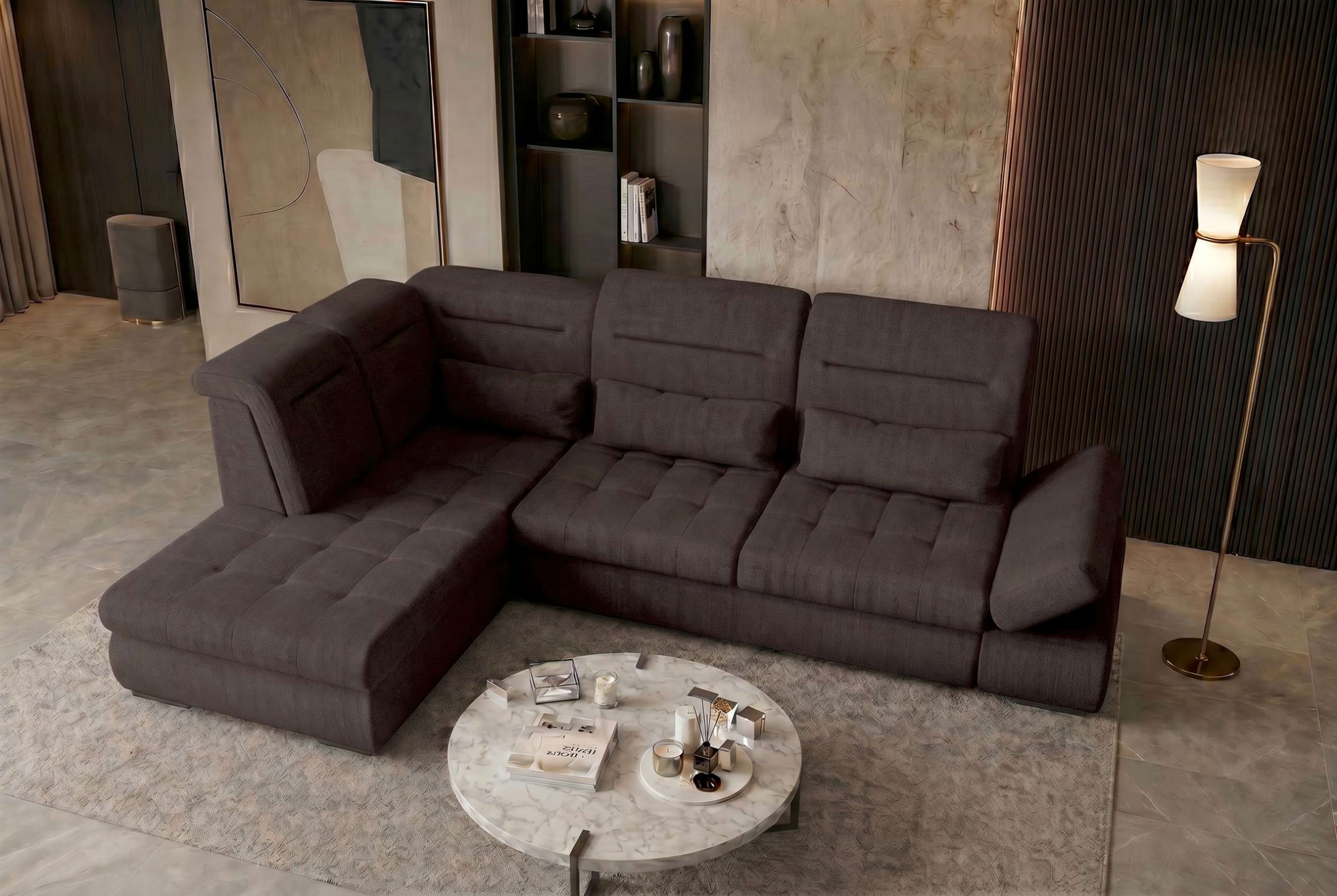 Stoff Ecksofa Ares L-Form Braun