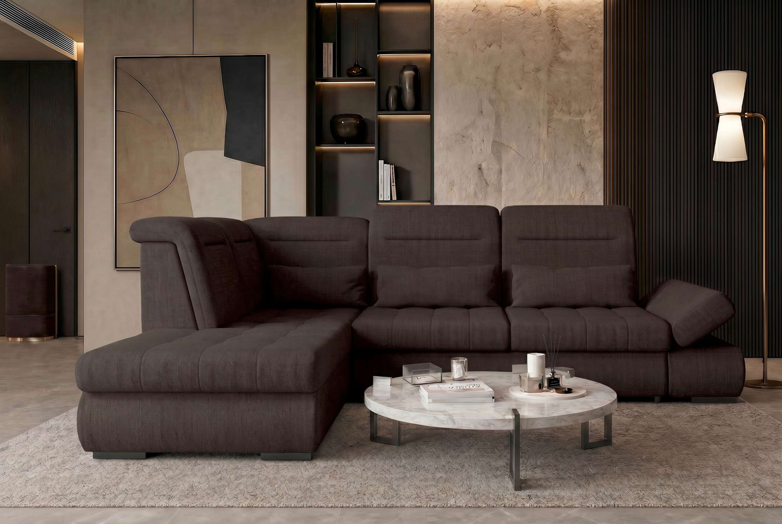 Stoff Ecksofa Ares L-Form Braun