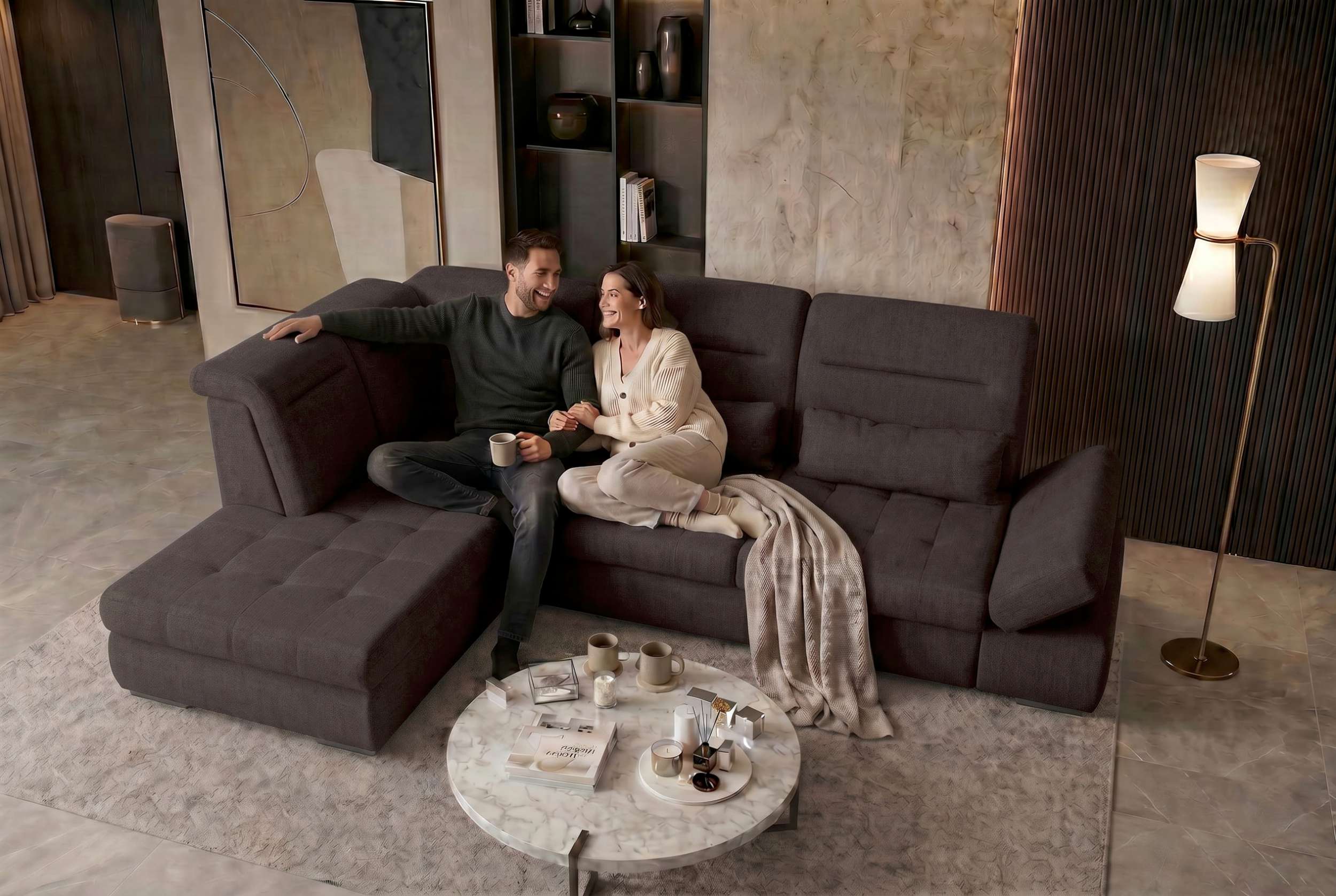 Stoff Ecksofa Ares L-Form Braun