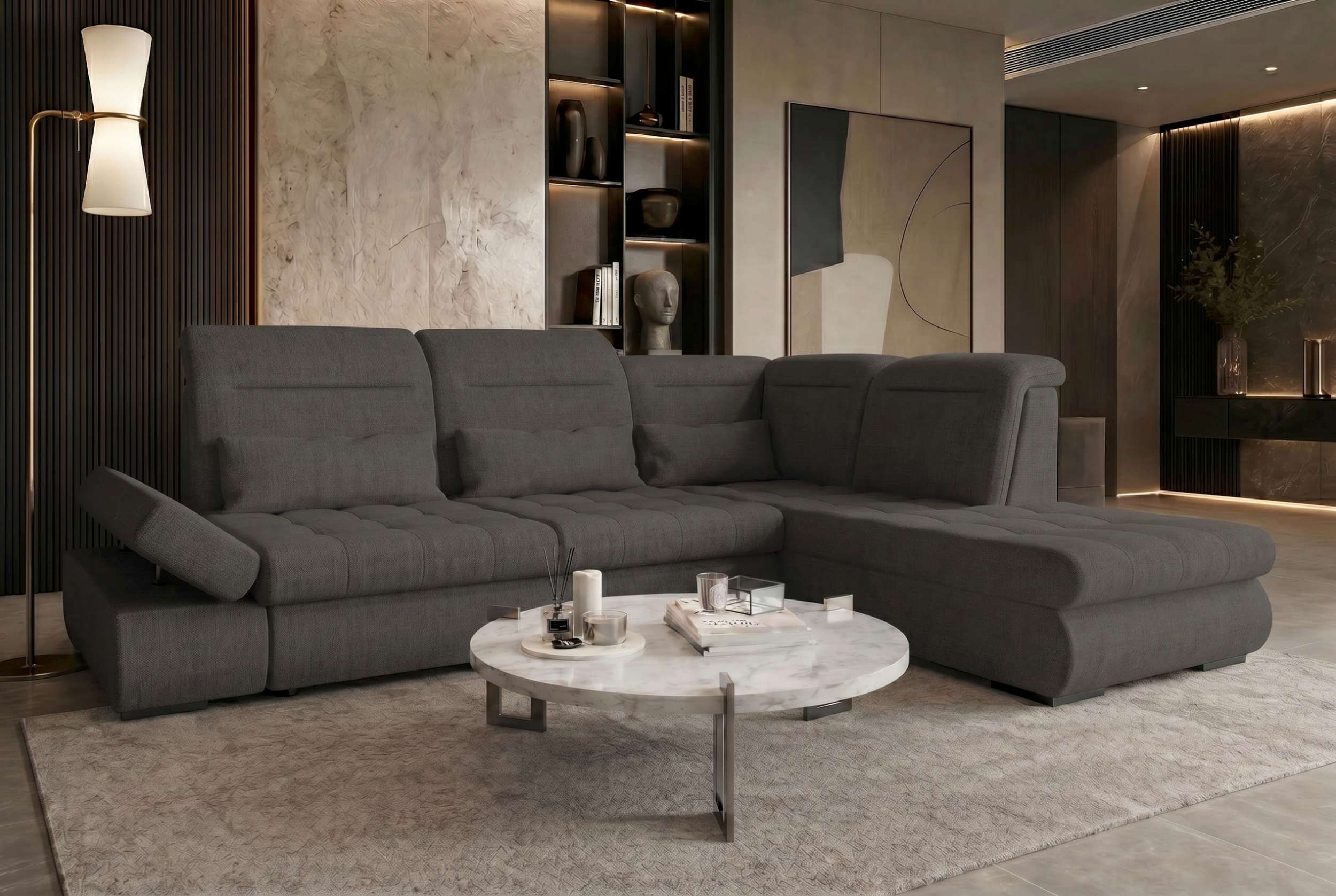 Stoff Ecksofa Ares L Form grau