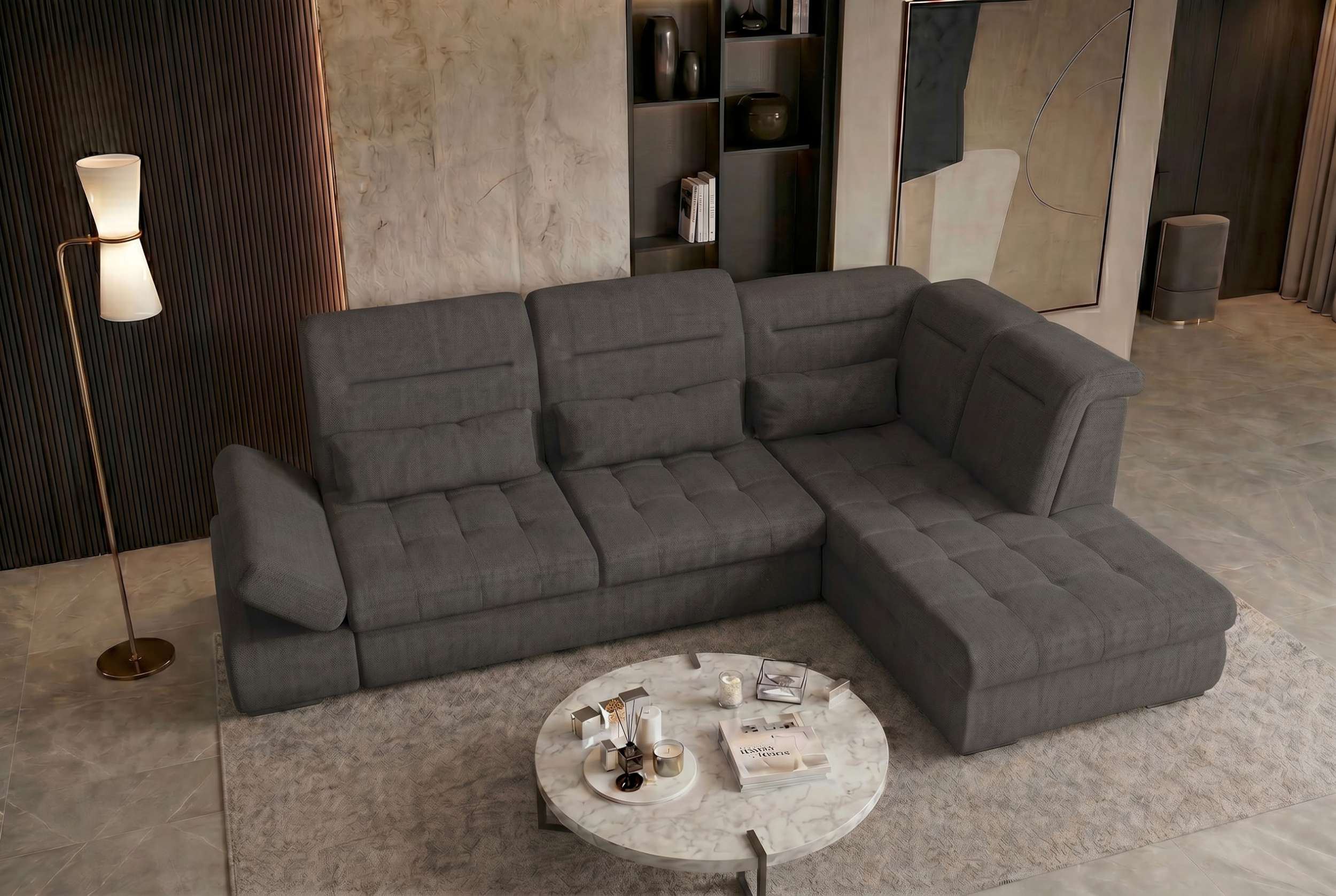 Stoff Ecksofa Ares L Form grau