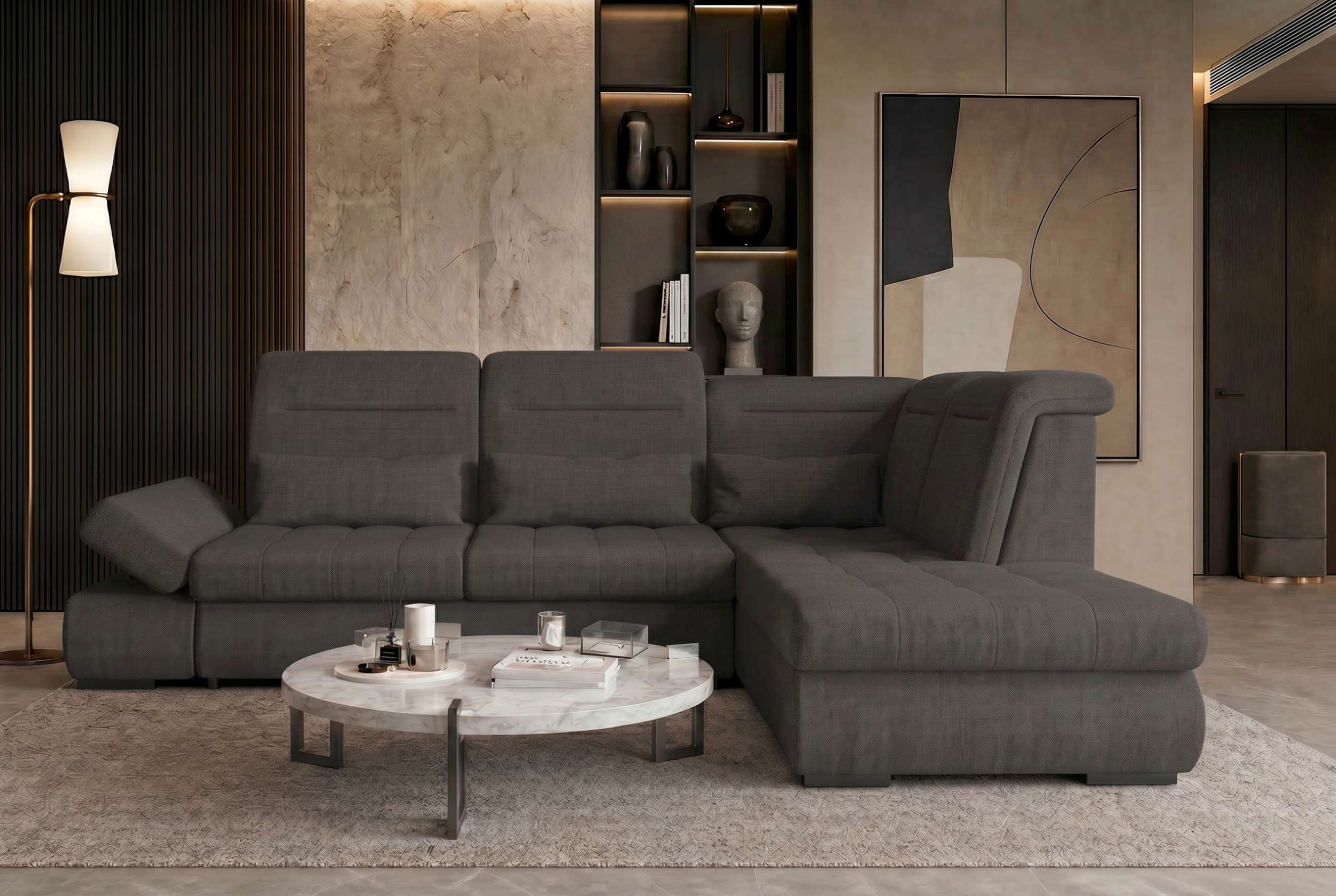 Stoff Ecksofa Ares L Form grau
