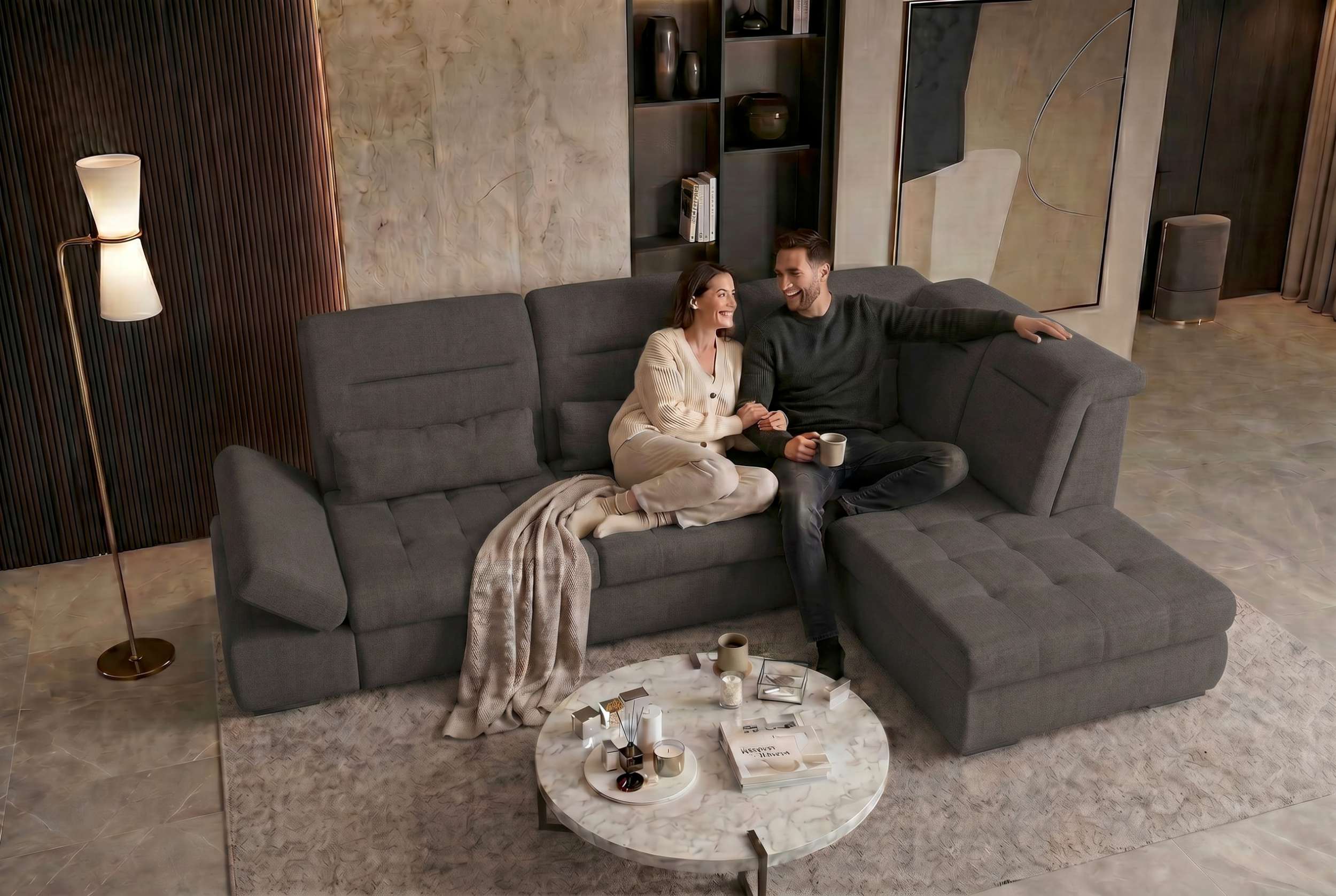 Stoff Ecksofa Ares L Form grau