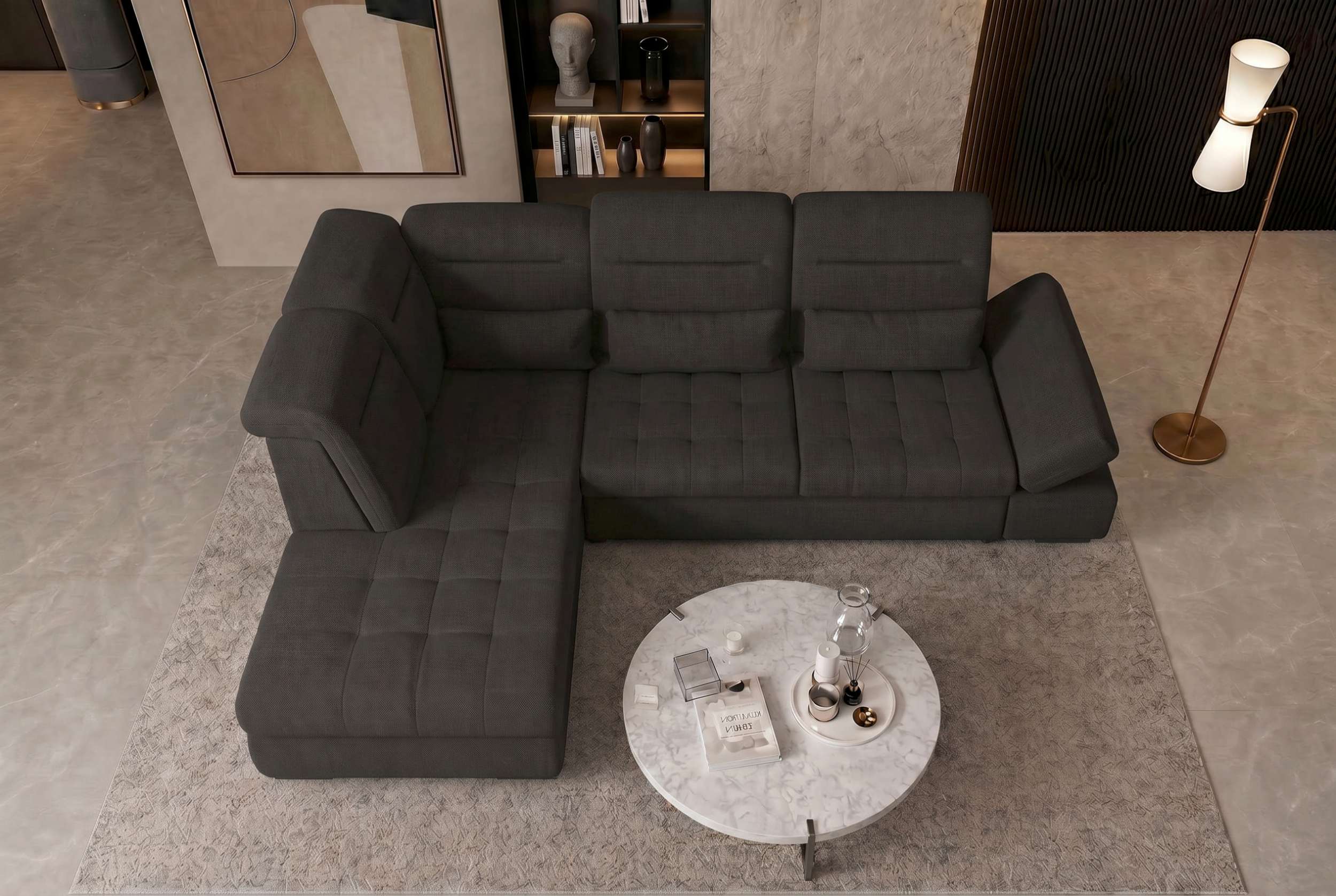 Stoff Ecksofa Ares L Form schwarz