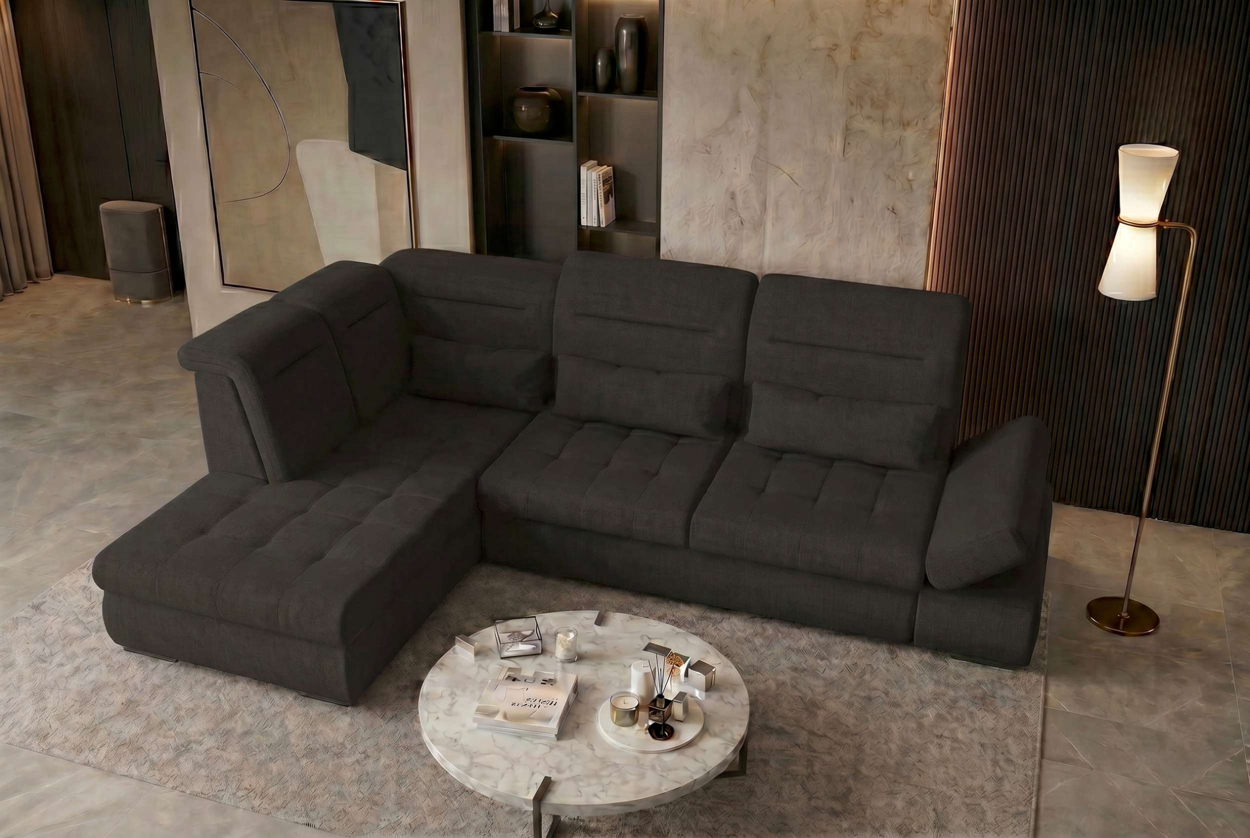 Stoff Ecksofa Ares L Form schwarz