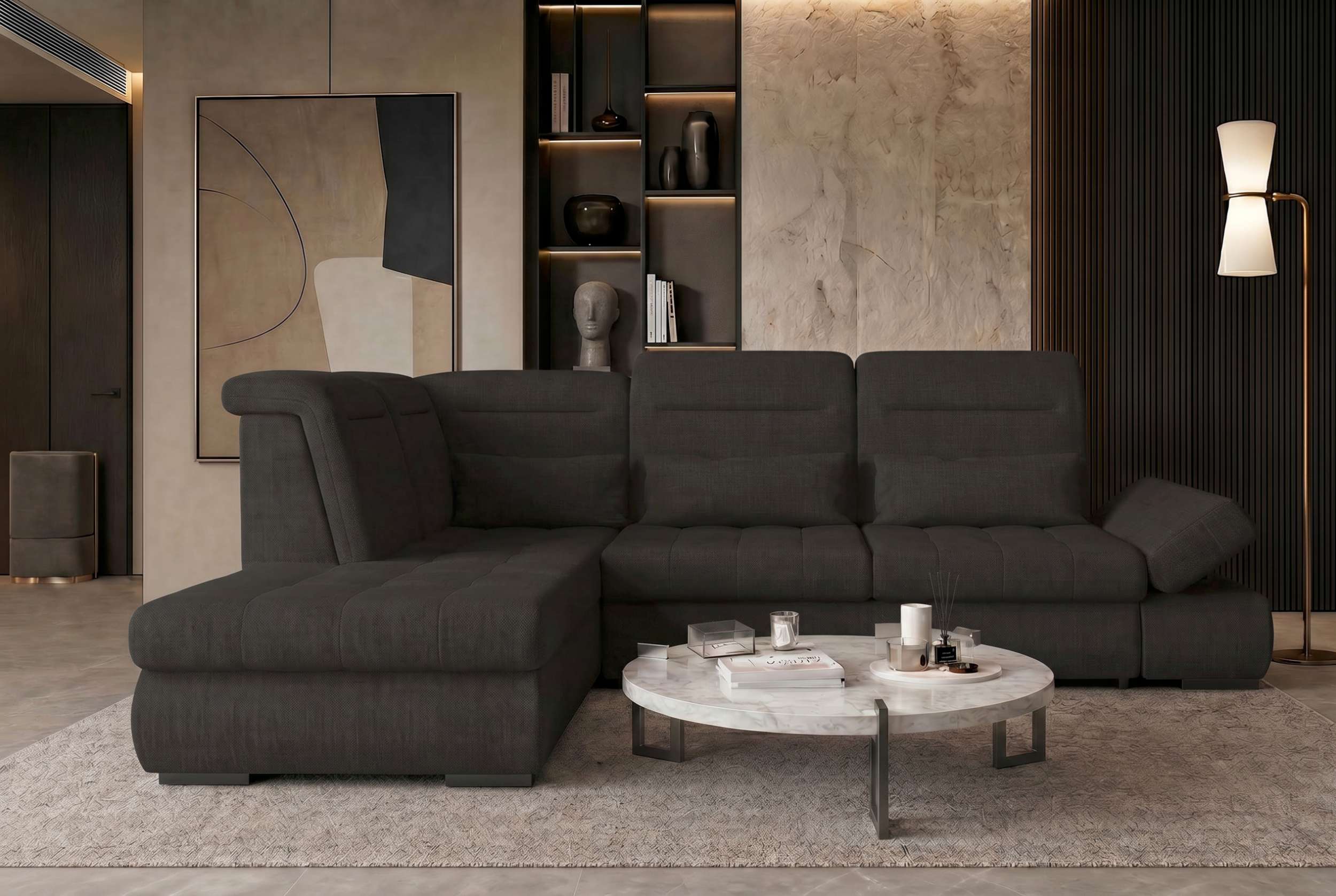 Stoff Ecksofa Ares L Form schwarz