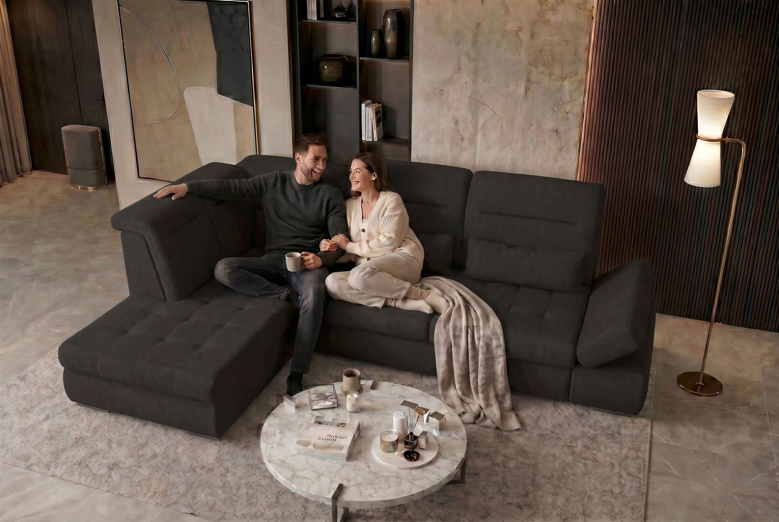 Stoff Ecksofa Ares L Form schwarz