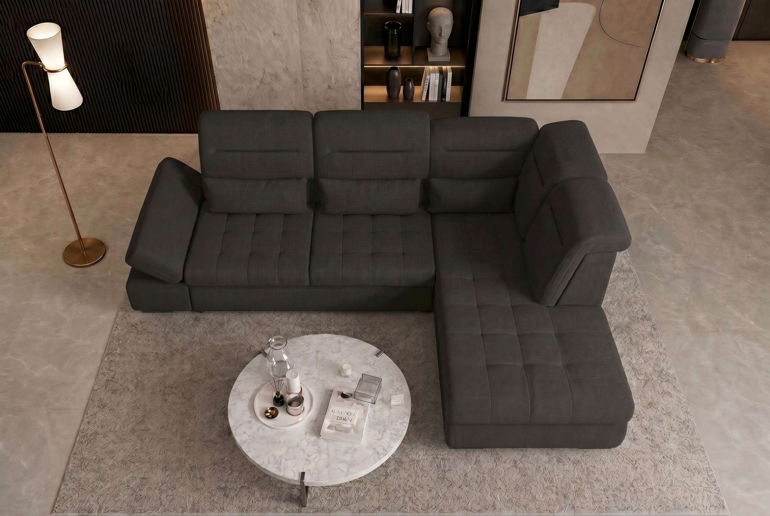 Stoff Ecksofa Ares L-Form Schwarz