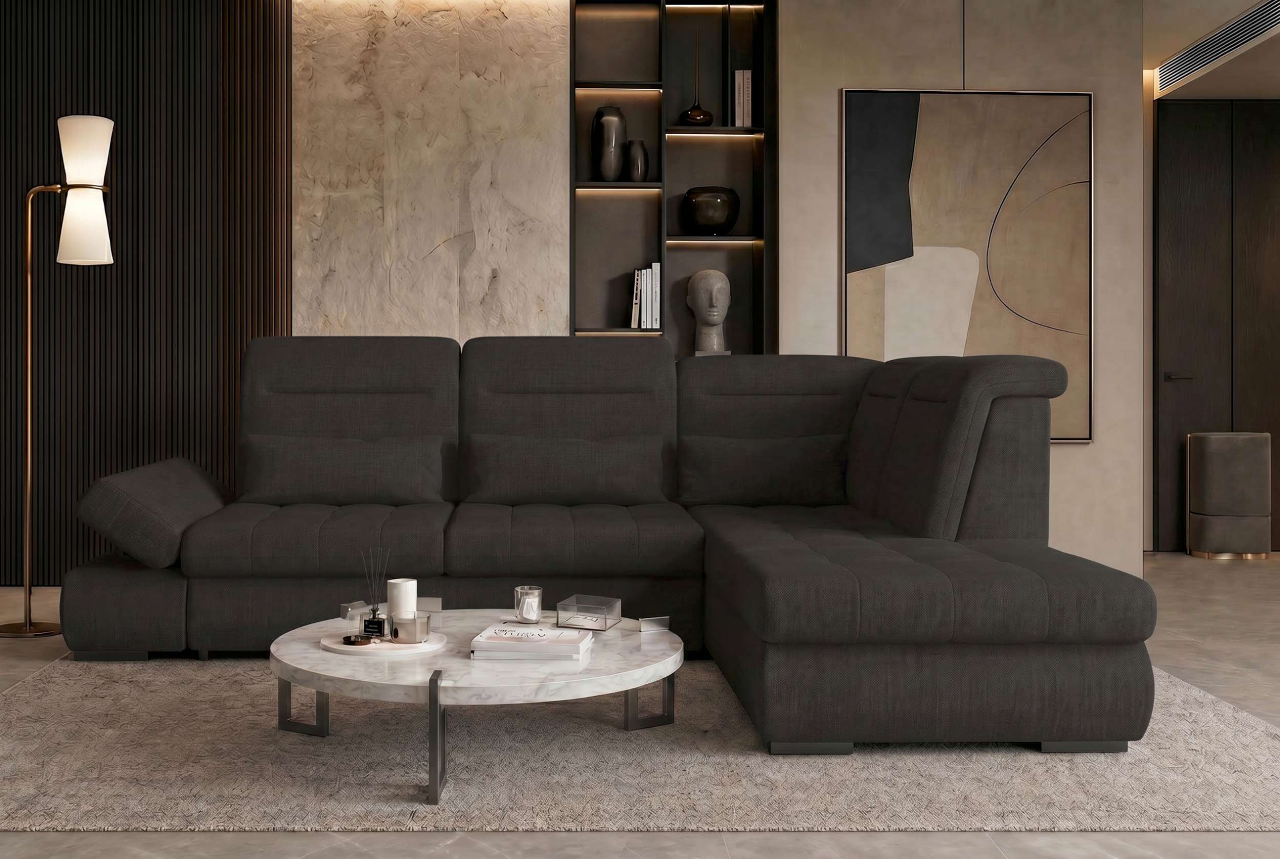 Stoff Ecksofa Ares L-Form Schwarz