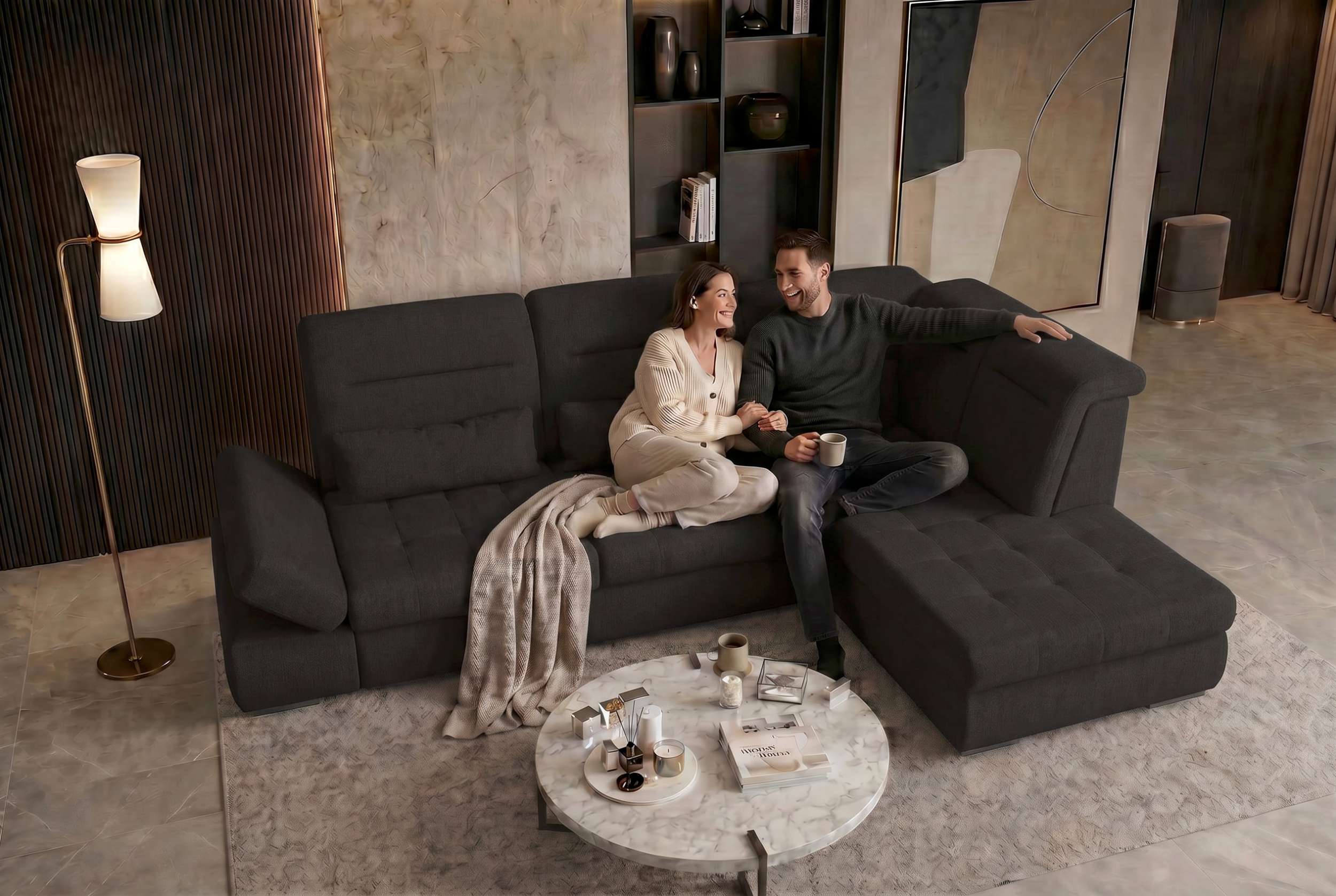 Stoff Ecksofa Ares L-Form Schwarz